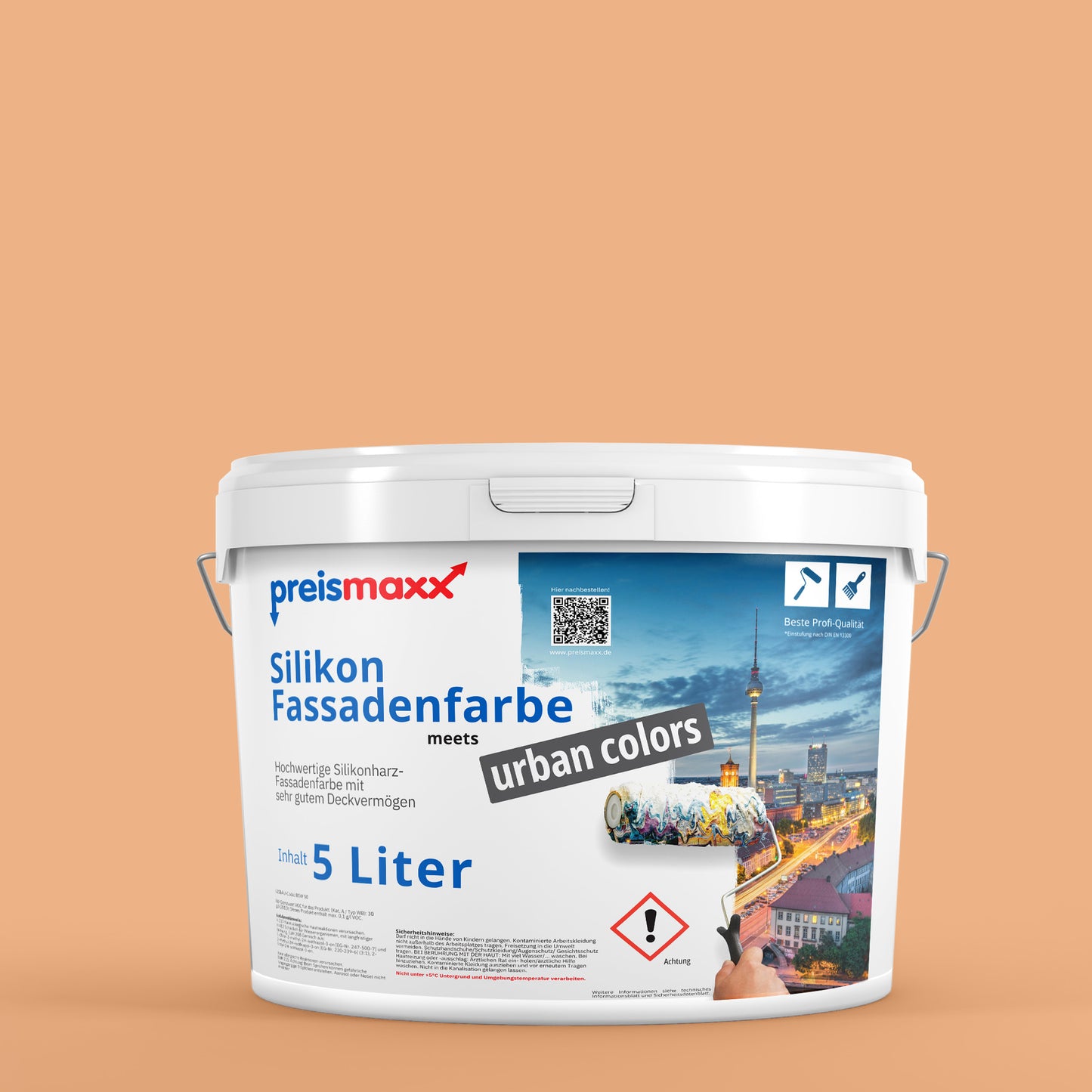 Silikonharz Fassadenfarbe, Aprikose Orange, apricot - Abperleffekt