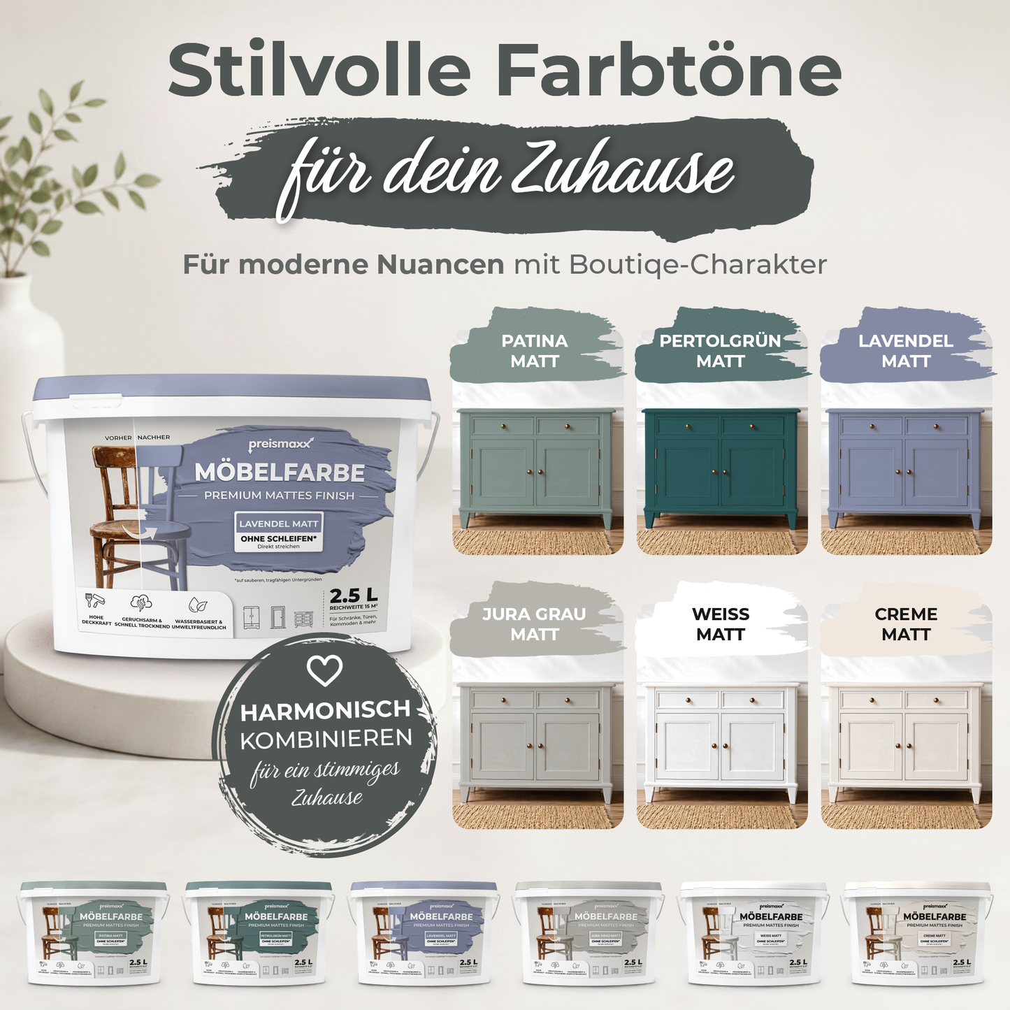 Preismaxx Möbelfarbe Lavendel 2,5 L – Holzfarbe für Innen – Ohne Schleifen, Hochdeckend & Wasserbasiert – Für Möbel, Türen & Küchen – Umweltfreundlich & Geruchsarm