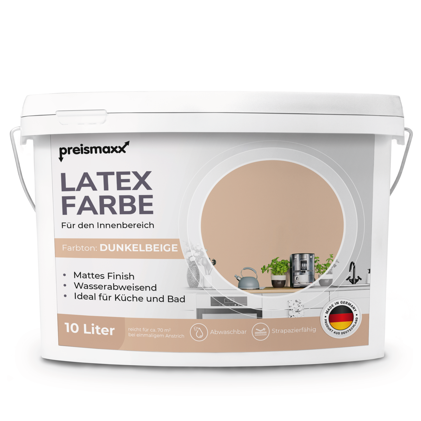 Preismaxx Latexfarbe matt Wandfarbe beige, dunkelbeige