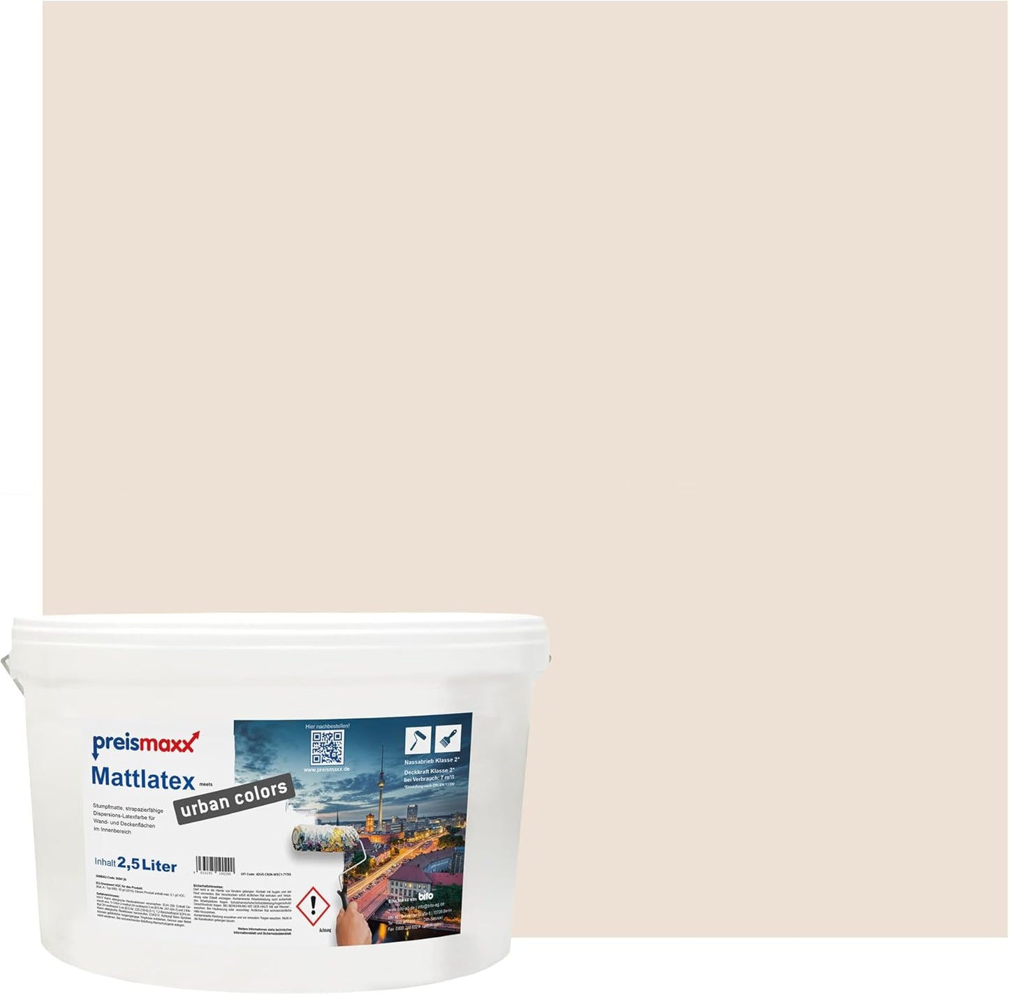 Preismaxx Latexfarbe matt Wandfarbe beige, Perlbeige
