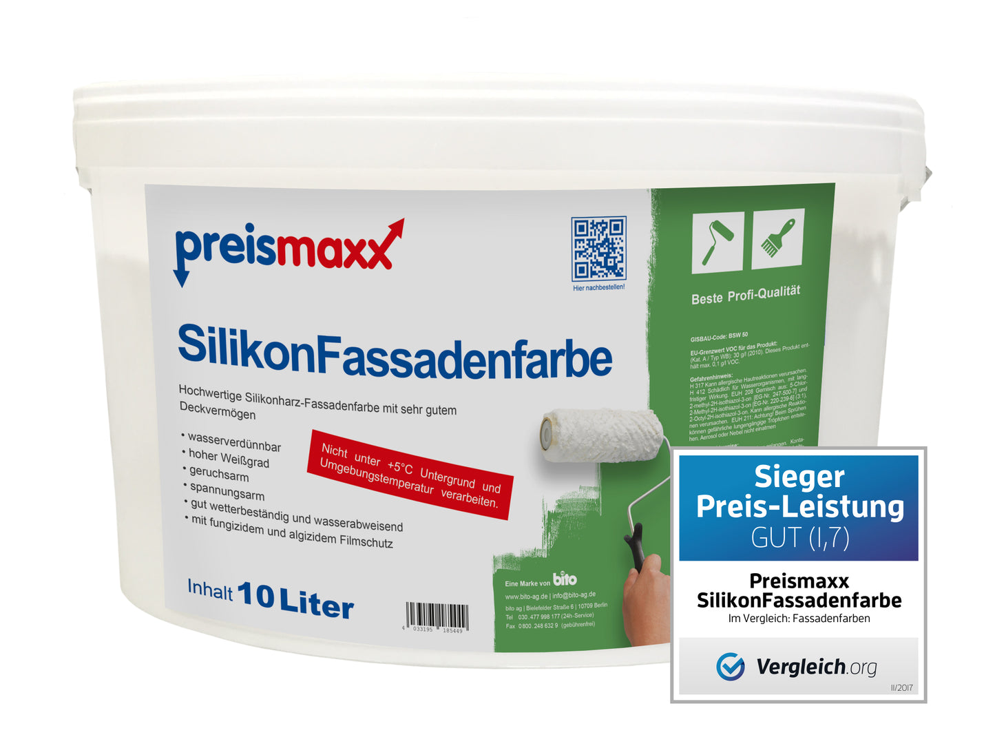 Silikon Fassadenfarbe weiß 10L Abperleffekt wasserabweisend