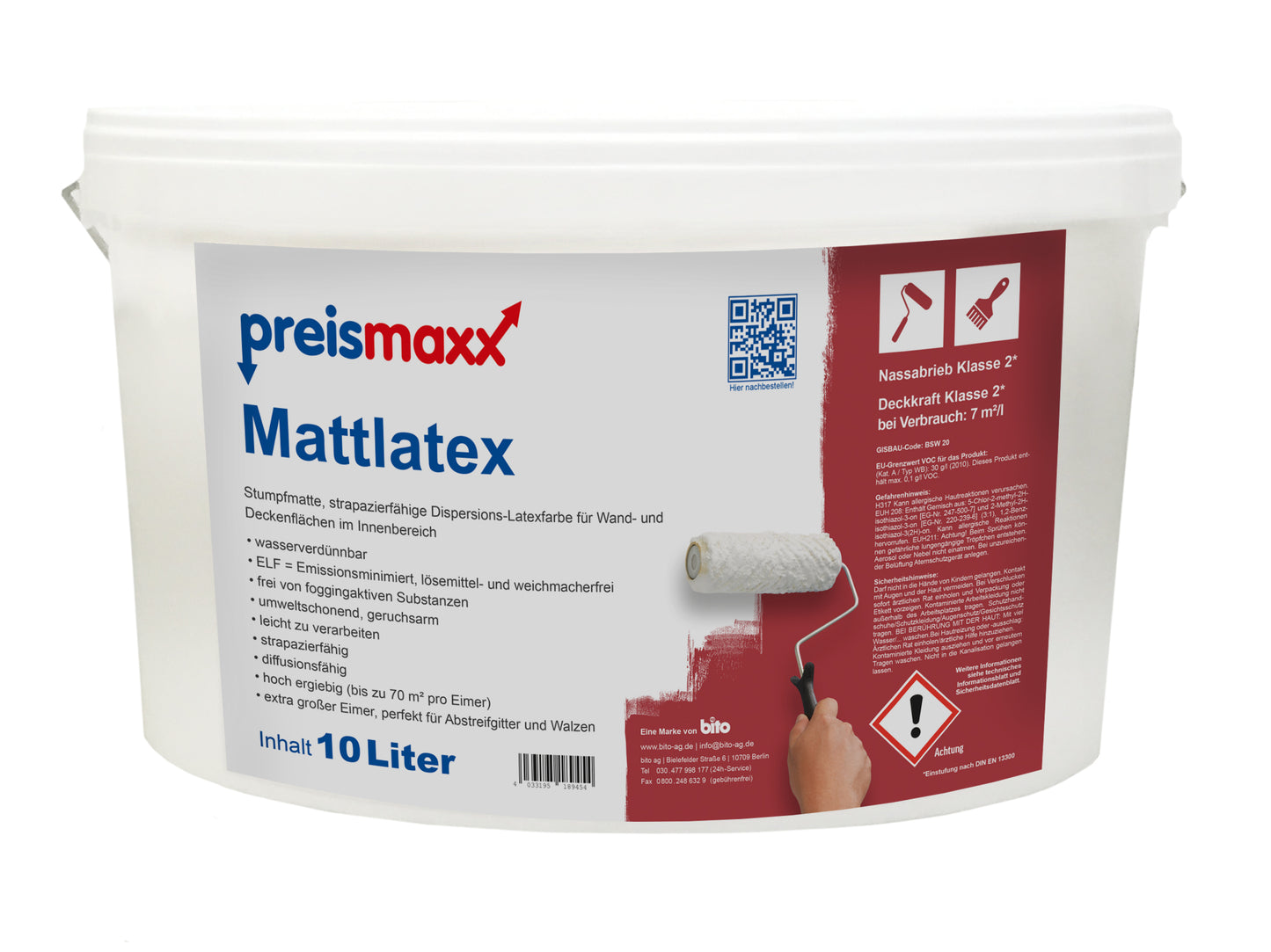 Mattlatex Latexfarbe weiß matt 10L gute Deckkraft