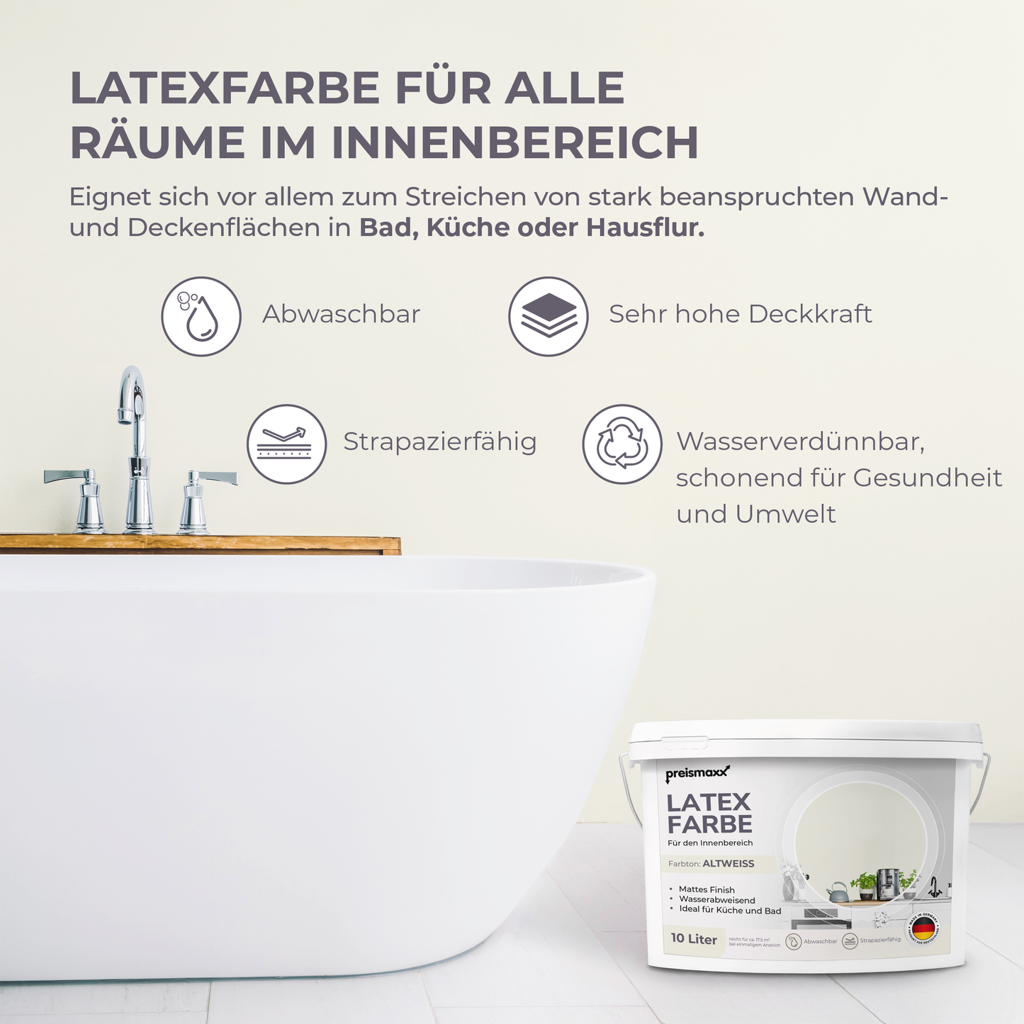 Preismaxx Latexfarbe matt Wandfarbe altweiss