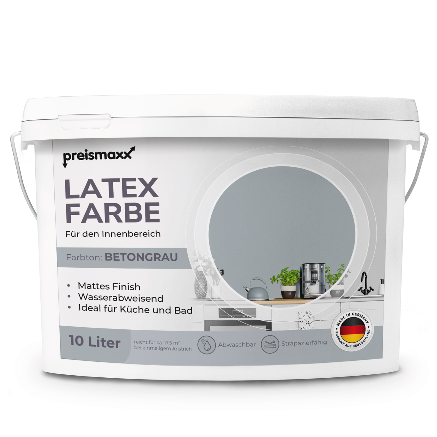 Preismaxx Latexfarbe matt Wandfarbe grau, betongrau