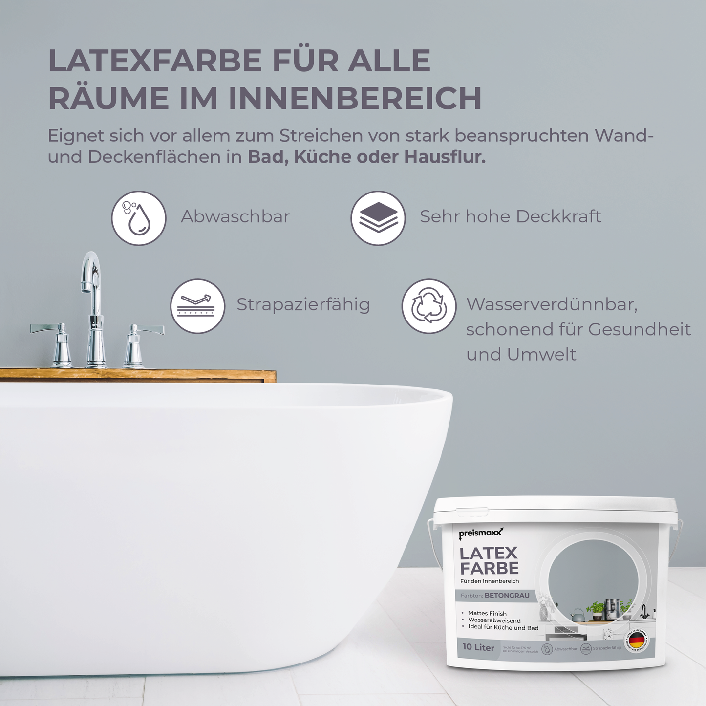 Preismaxx Latexfarbe matt Wandfarbe grau, betongrau