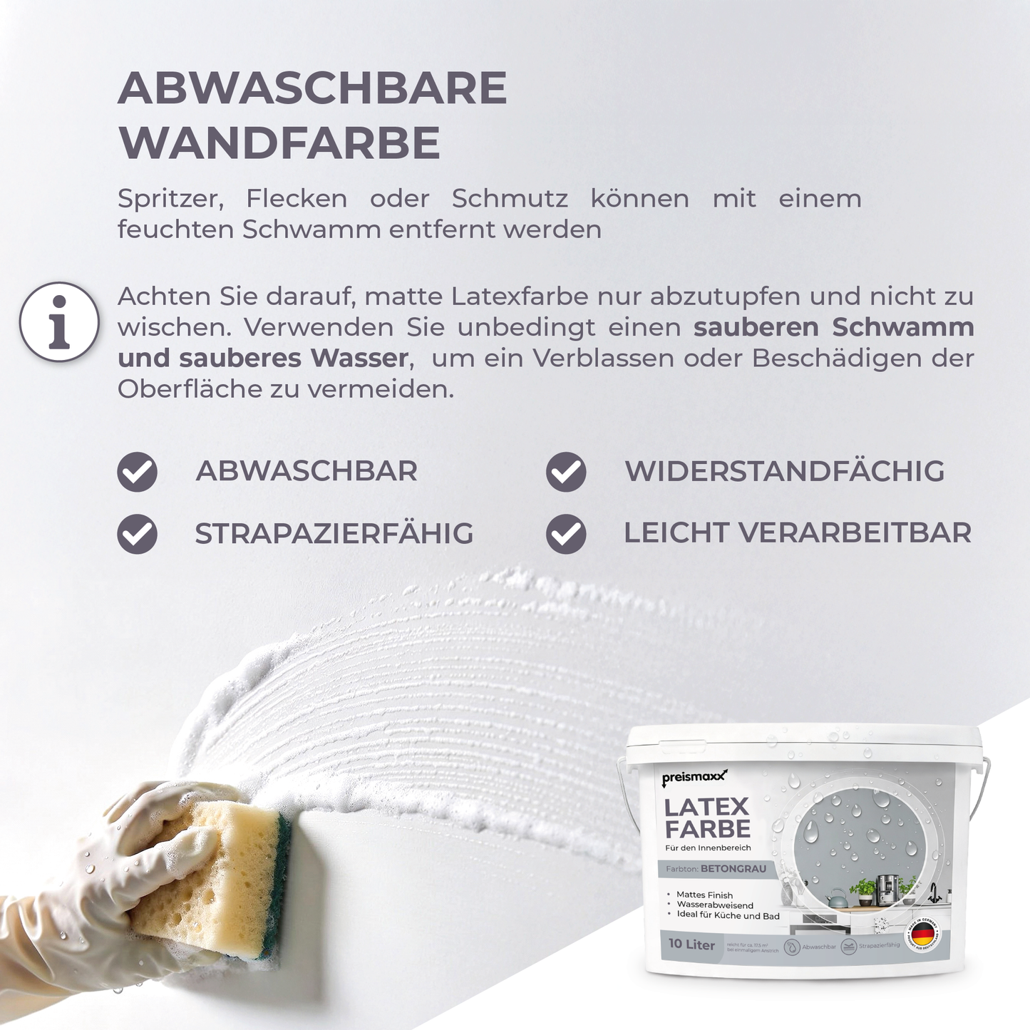 Preismaxx Latexfarbe matt Wandfarbe grau, betongrau