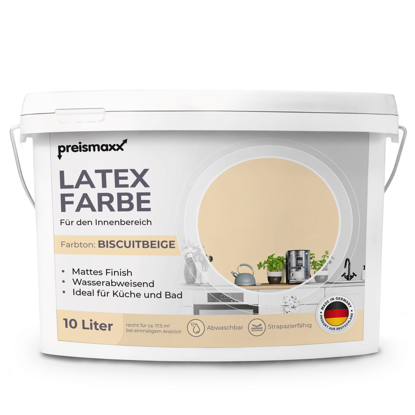 Preismaxx Latexfarbe matt Wandfarbe beige, biscuitbeige