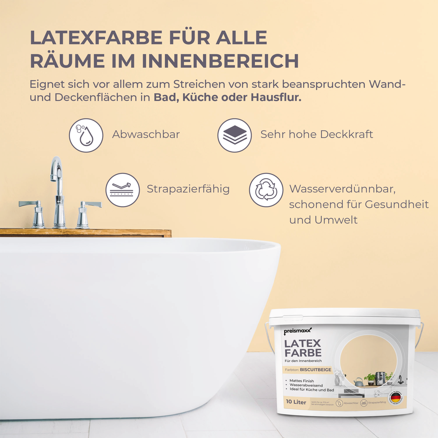 Preismaxx Latexfarbe matt Wandfarbe beige, biscuitbeige