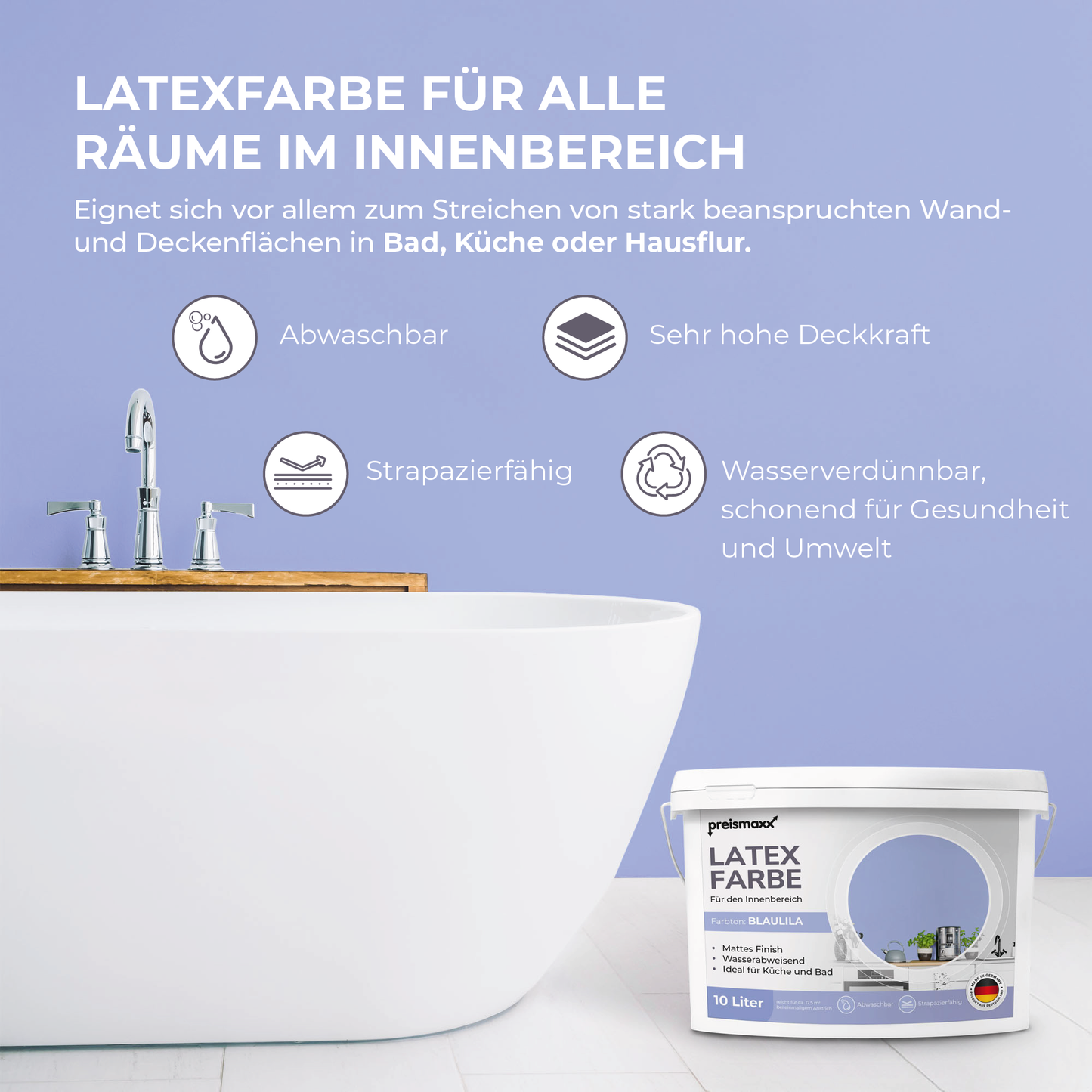 Preismaxx Latexfarbe matt Wandfarbe blau, blaulila