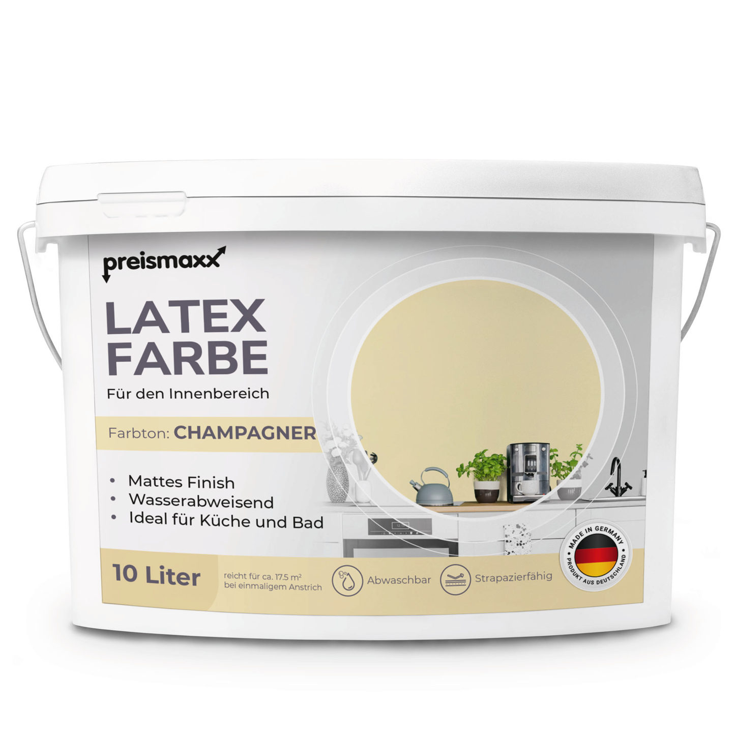 Preismaxx Latexfarbe matt Wandfarbe gelb, champagner