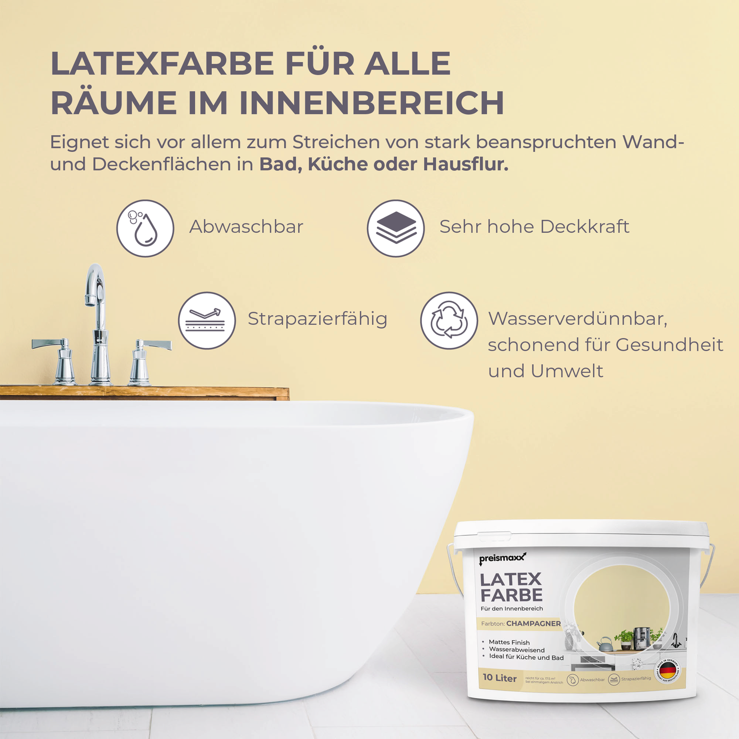 Preismaxx Latexfarbe matt Wandfarbe gelb, champagner
