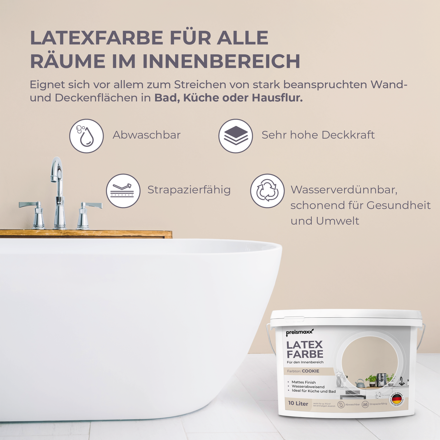 Preismaxx Latexfarbe matt Wandfarbe beige, cookie