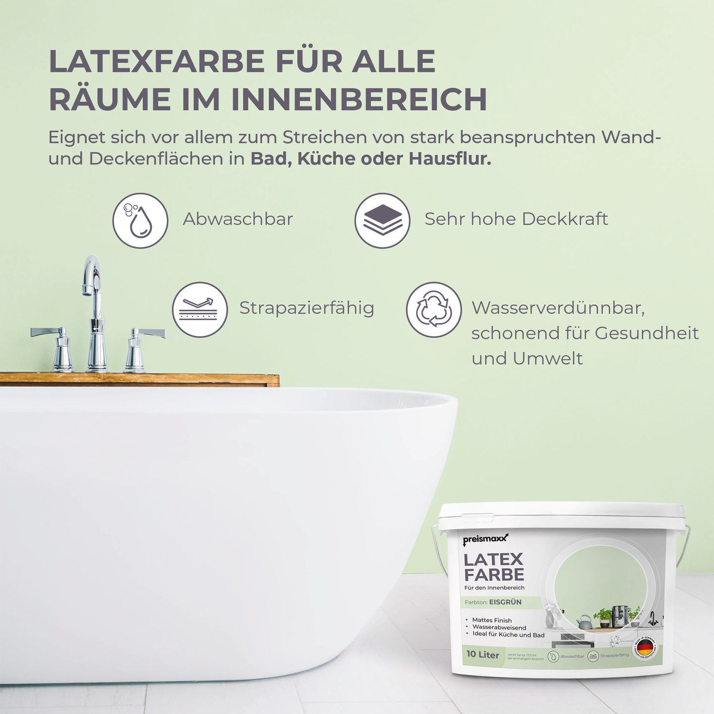 Preismaxx Latexfarbe matt Wandfarbe grün, Eisgrün