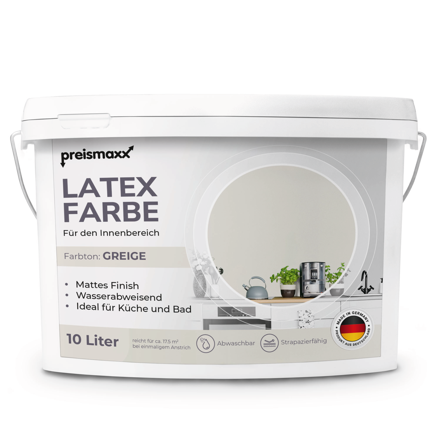 Preismaxx Latexfarbe matt Wandfarbe grau, greige - Mattlatex