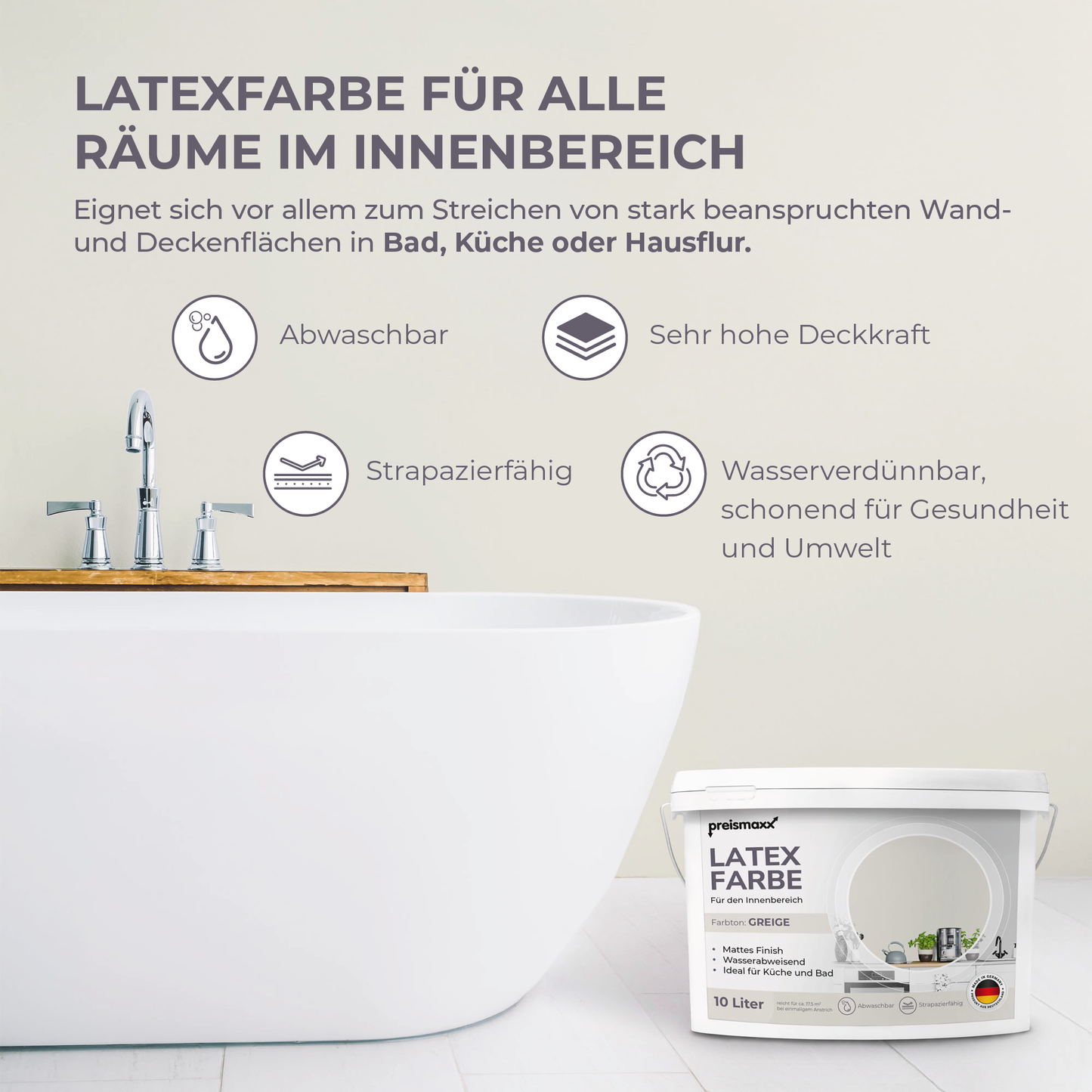 Preismaxx Latexfarbe matt Wandfarbe grau, greige - Mattlatex