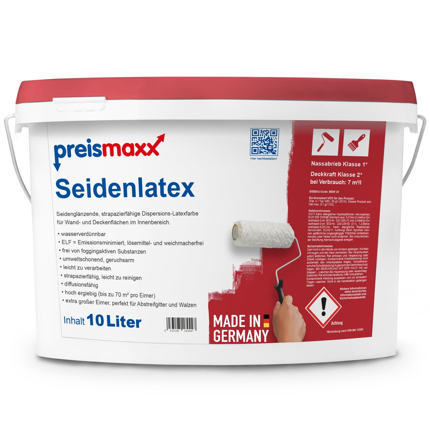 Seidenlatex abwischbare Latexfarbe weiß seidenglänzend 10L