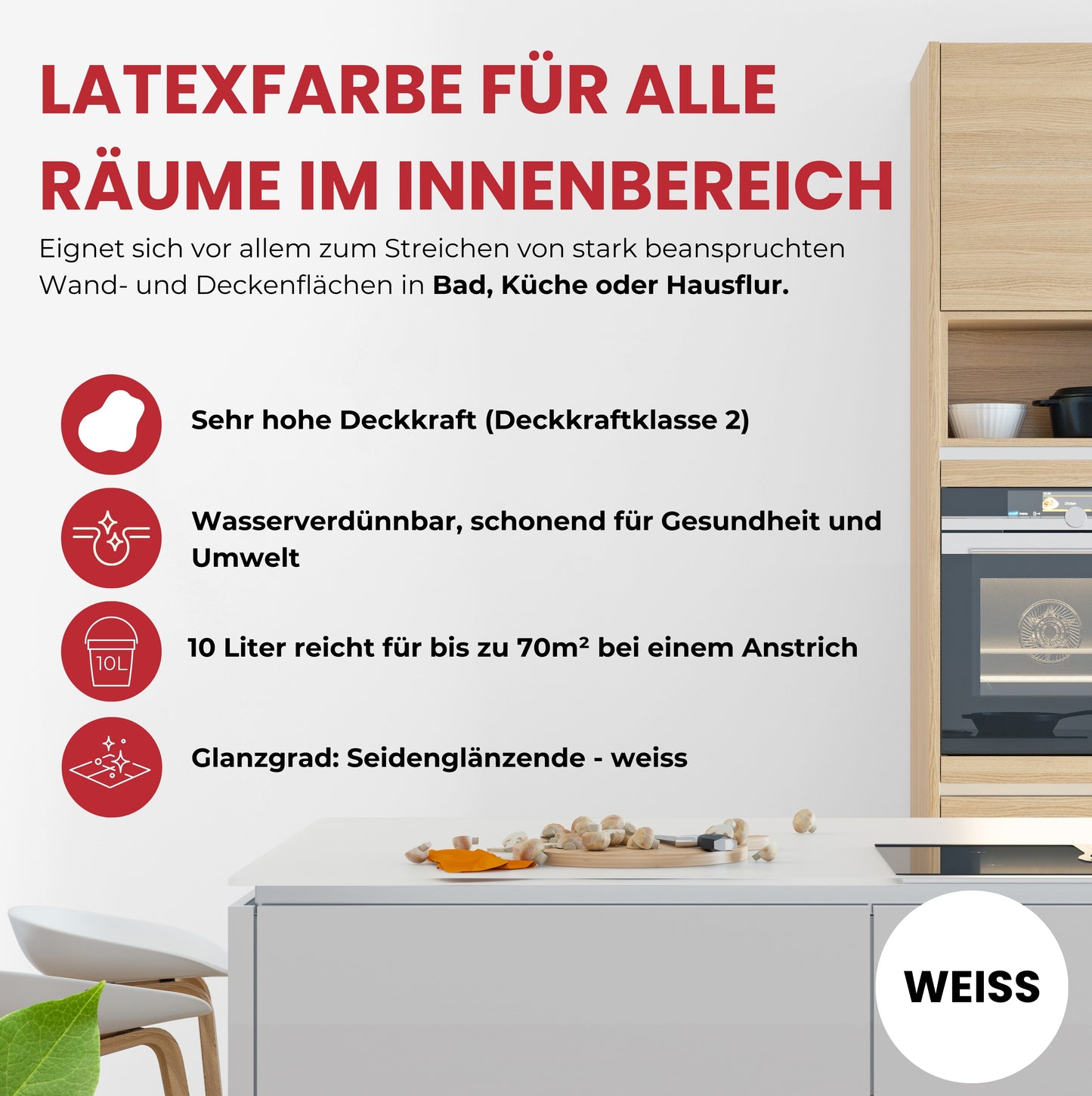 Seidenlatex abwischbare Latexfarbe weiß seidenglänzend 10L