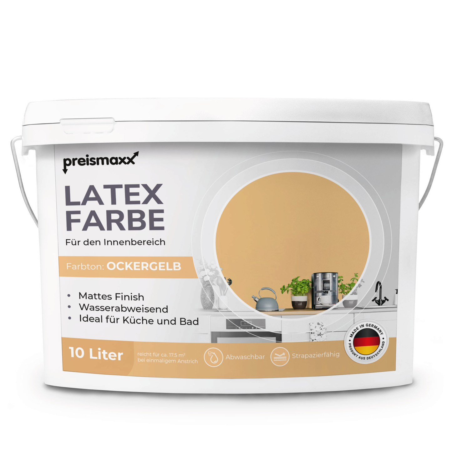Preismaxx Latexfarbe matt Wandfarbe gelb, ockergelb