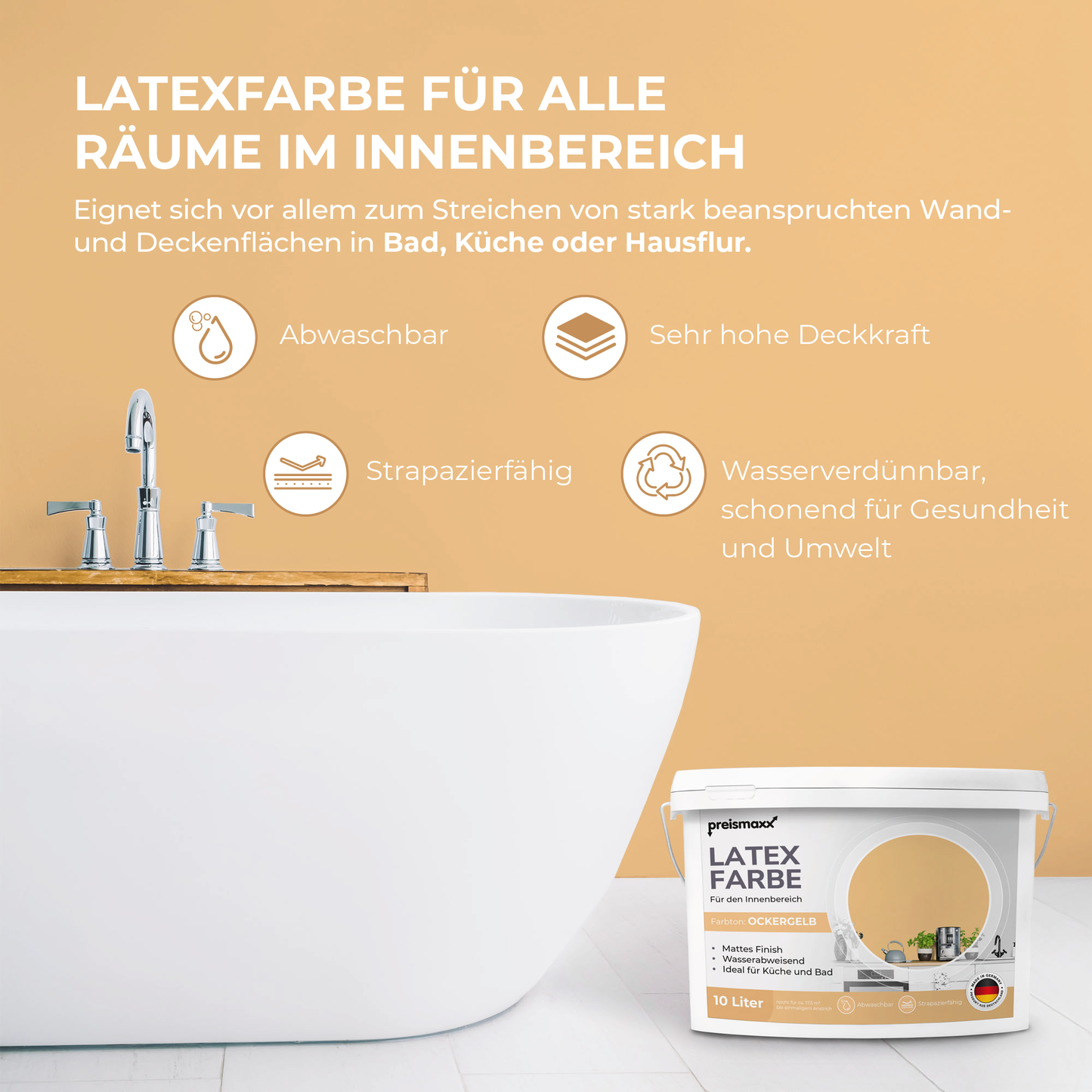 Preismaxx Latexfarbe matt Wandfarbe gelb, ockergelb