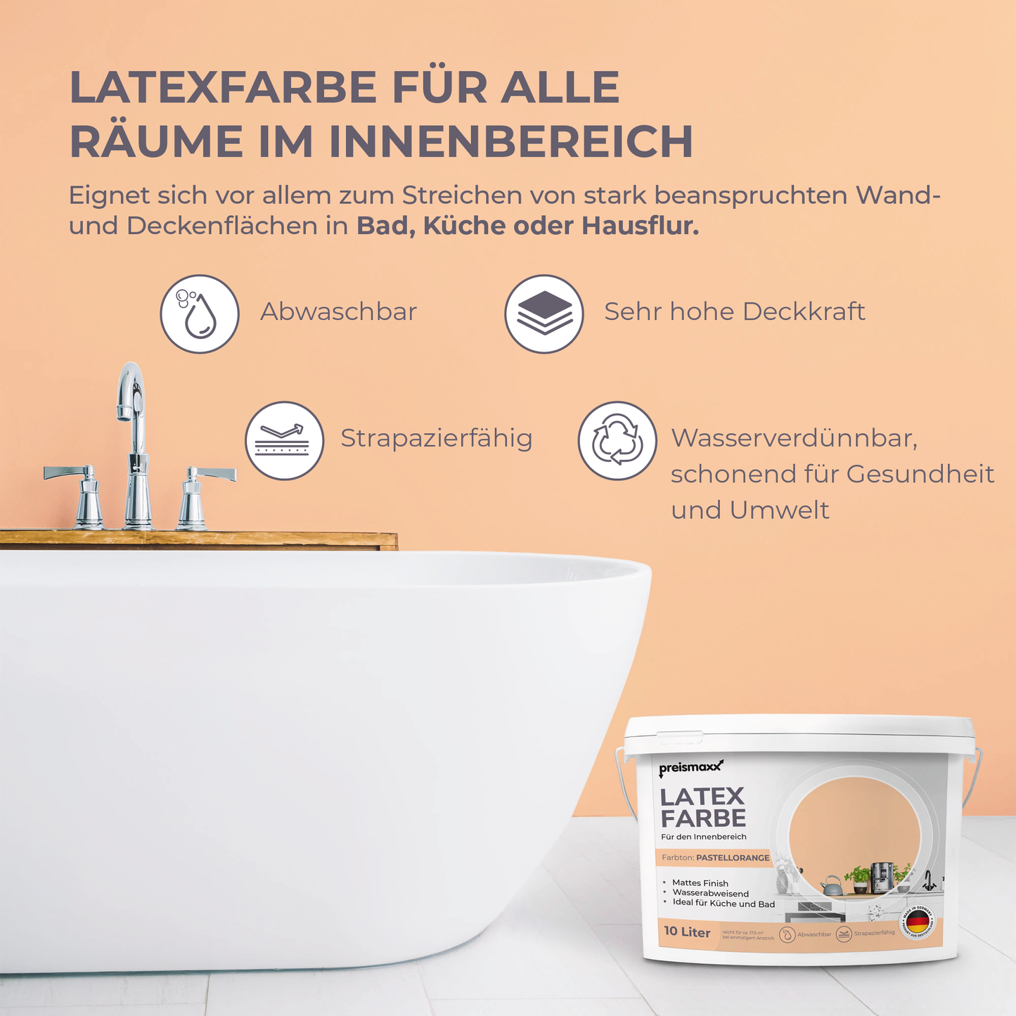 Preismaxx Latexfarbe matt Wandfarbe orange, pastellorange