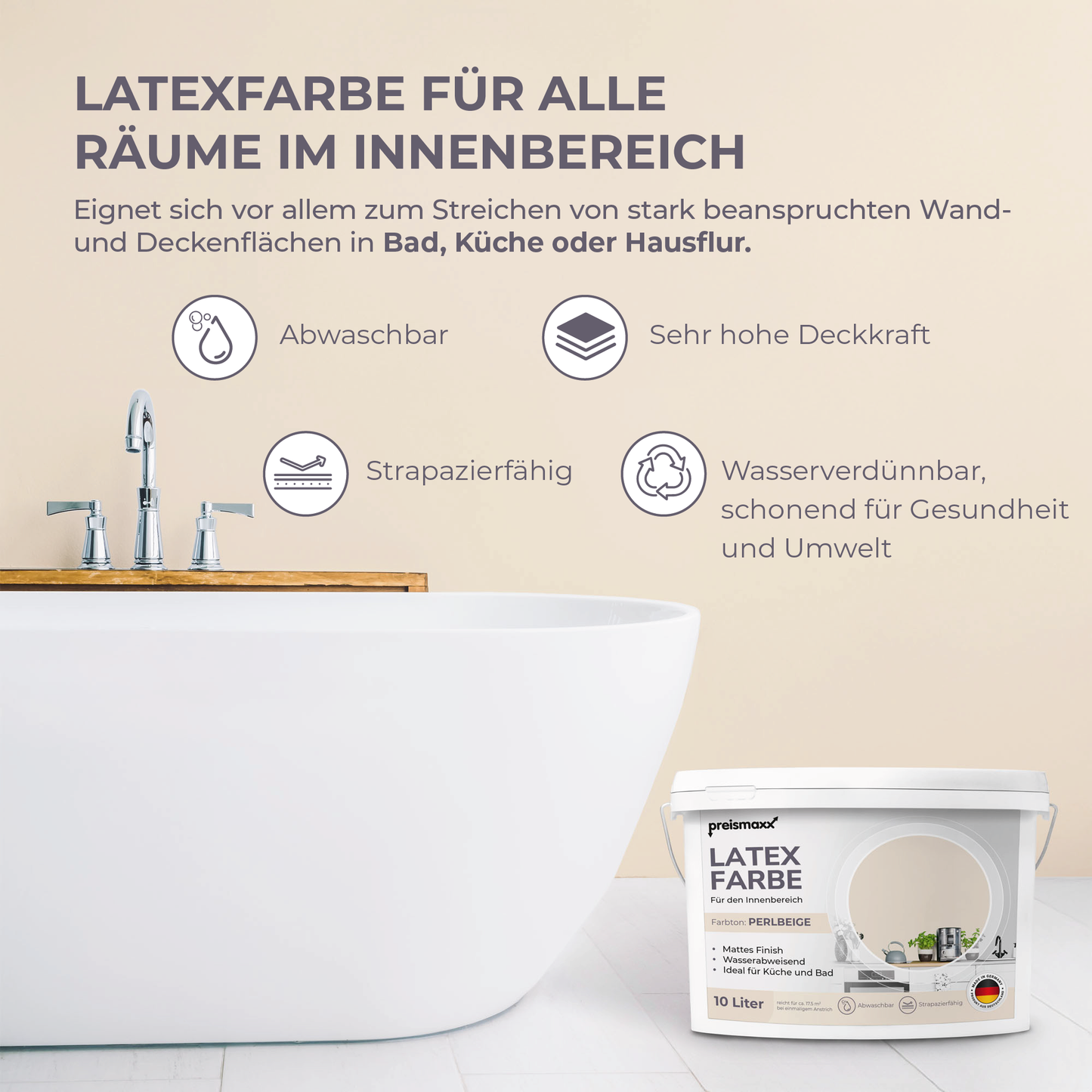 Preismaxx Latexfarbe matt Wandfarbe beige, Pearlbeige