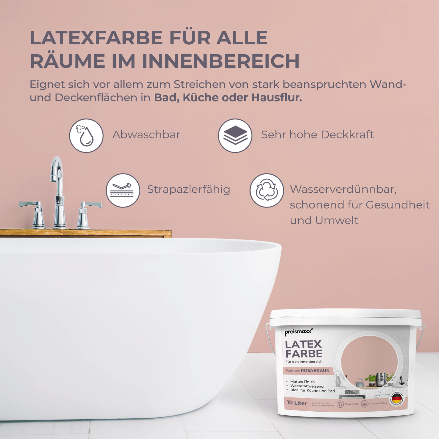 Preismaxx Latexfarbe matt Wandfarbe rosa, rosabraun