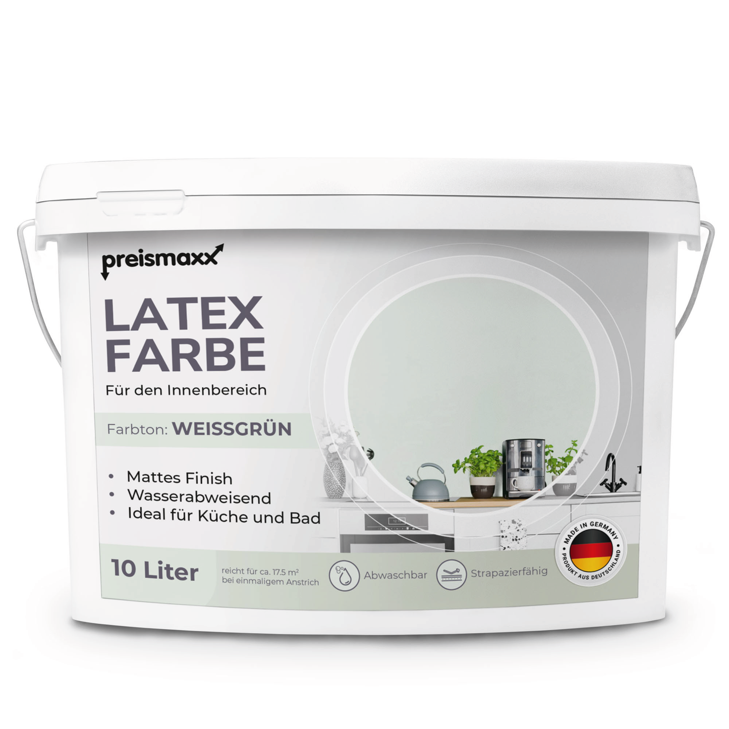 Preismaxx Latexfarbe matt Wandfarbe grün, weißgrün