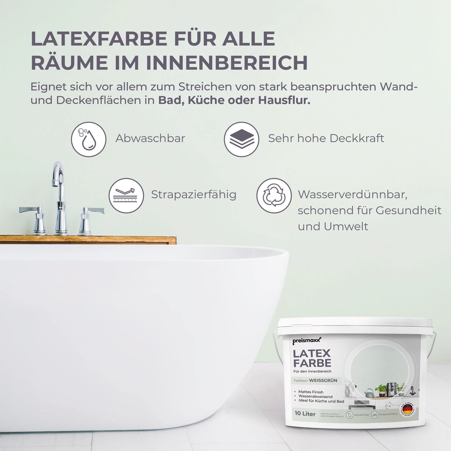 Preismaxx Latexfarbe matt Wandfarbe grün, weißgrün