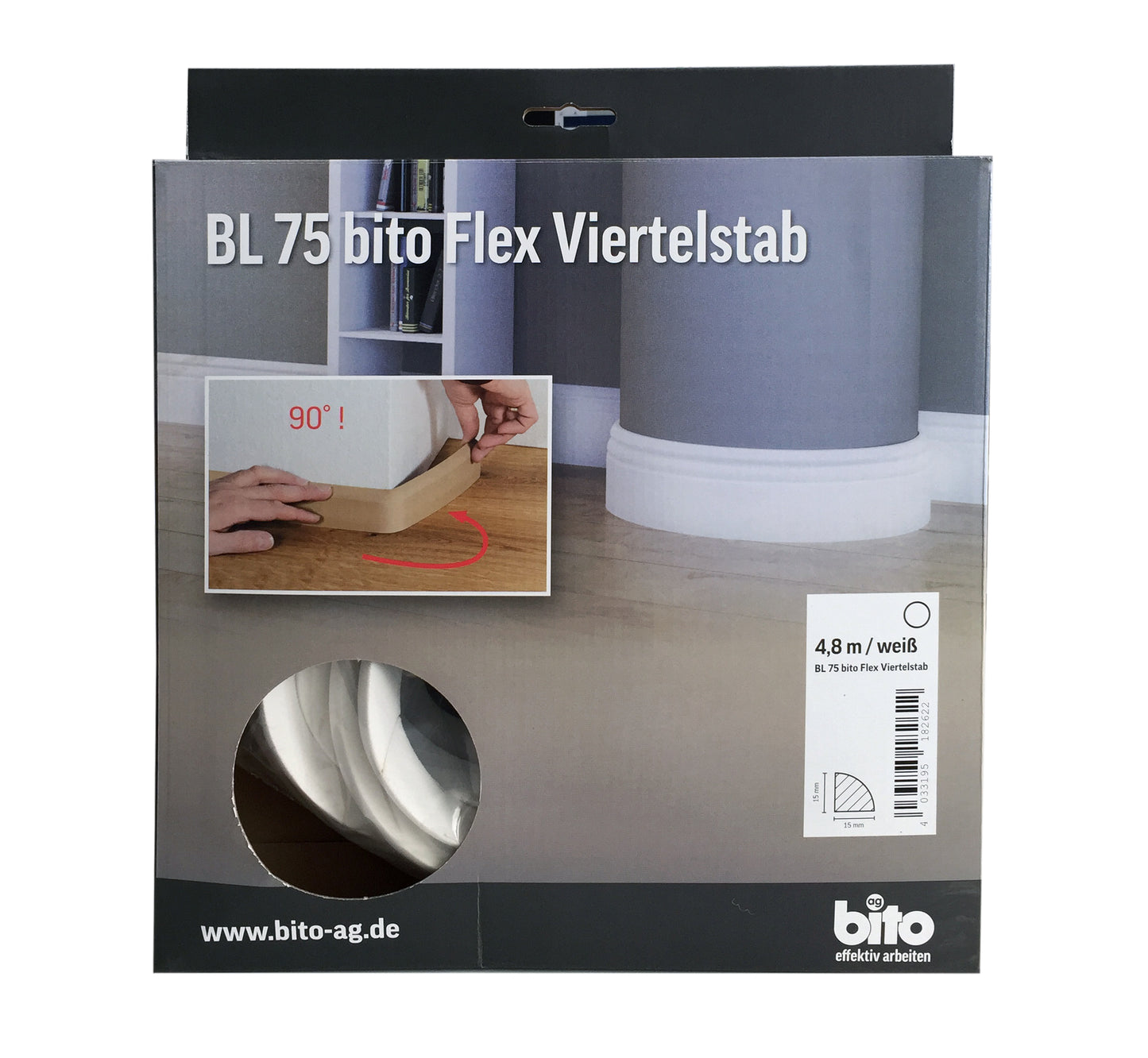 Flexible Fußbodenleiste, Viertelstab Profil, 15x15mm