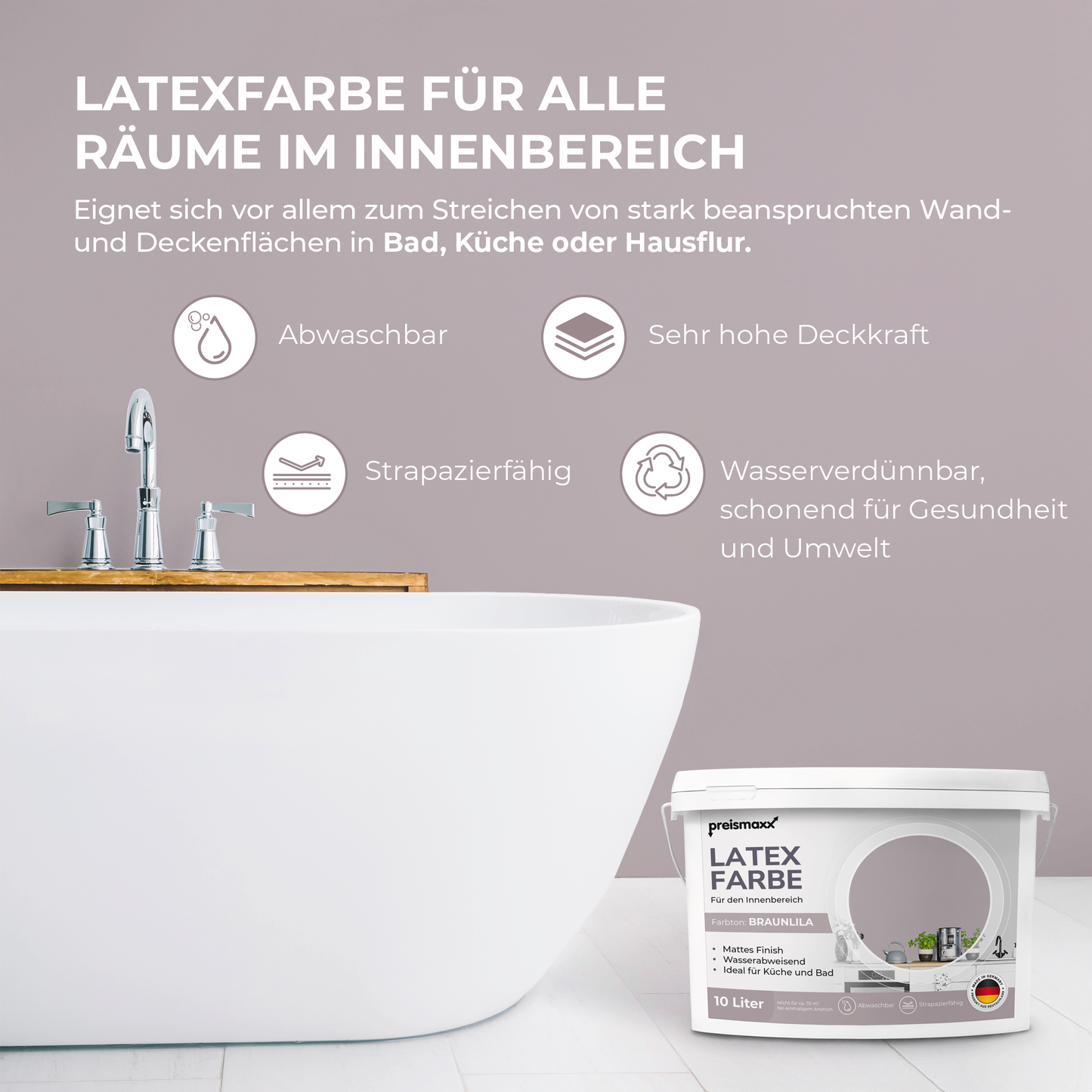 Preismaxx Latexfarbe matt Wandfarbe lila, braunlila