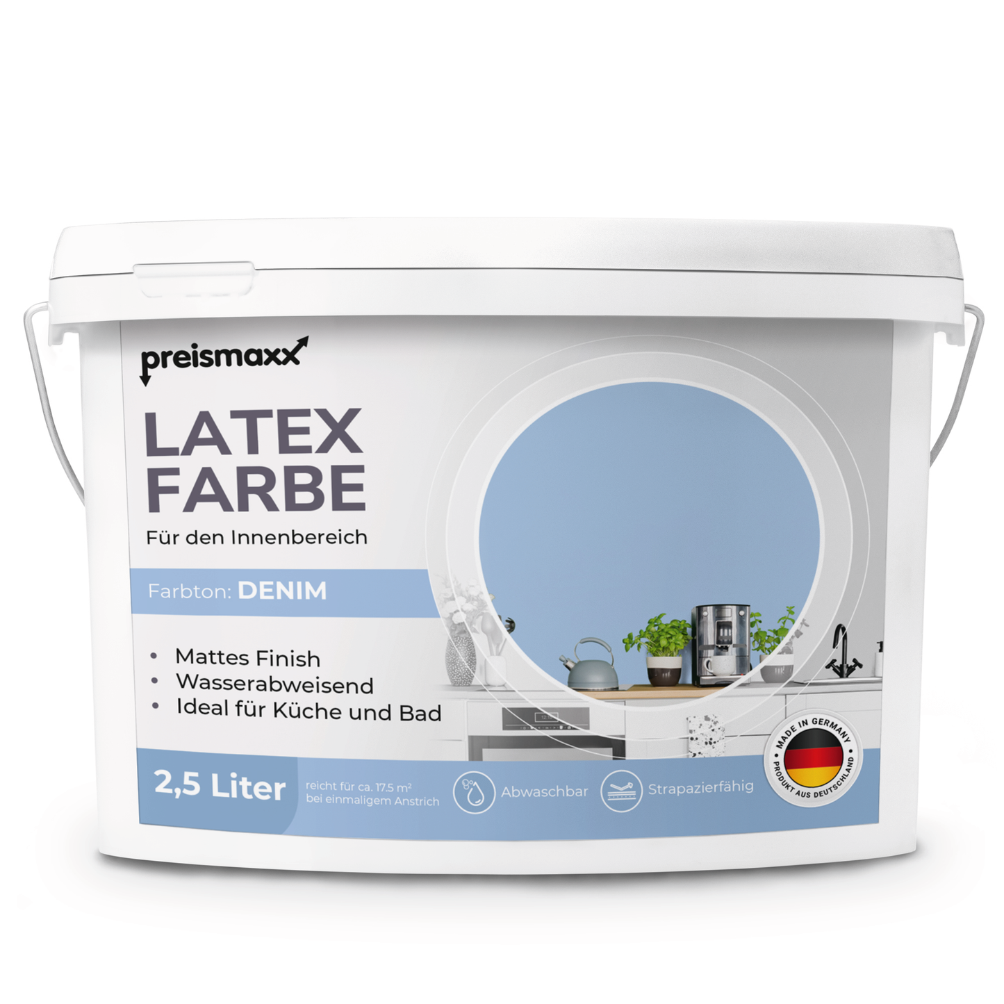 Preismaxx Latexfarbe matt Wandfarbe blau, denim