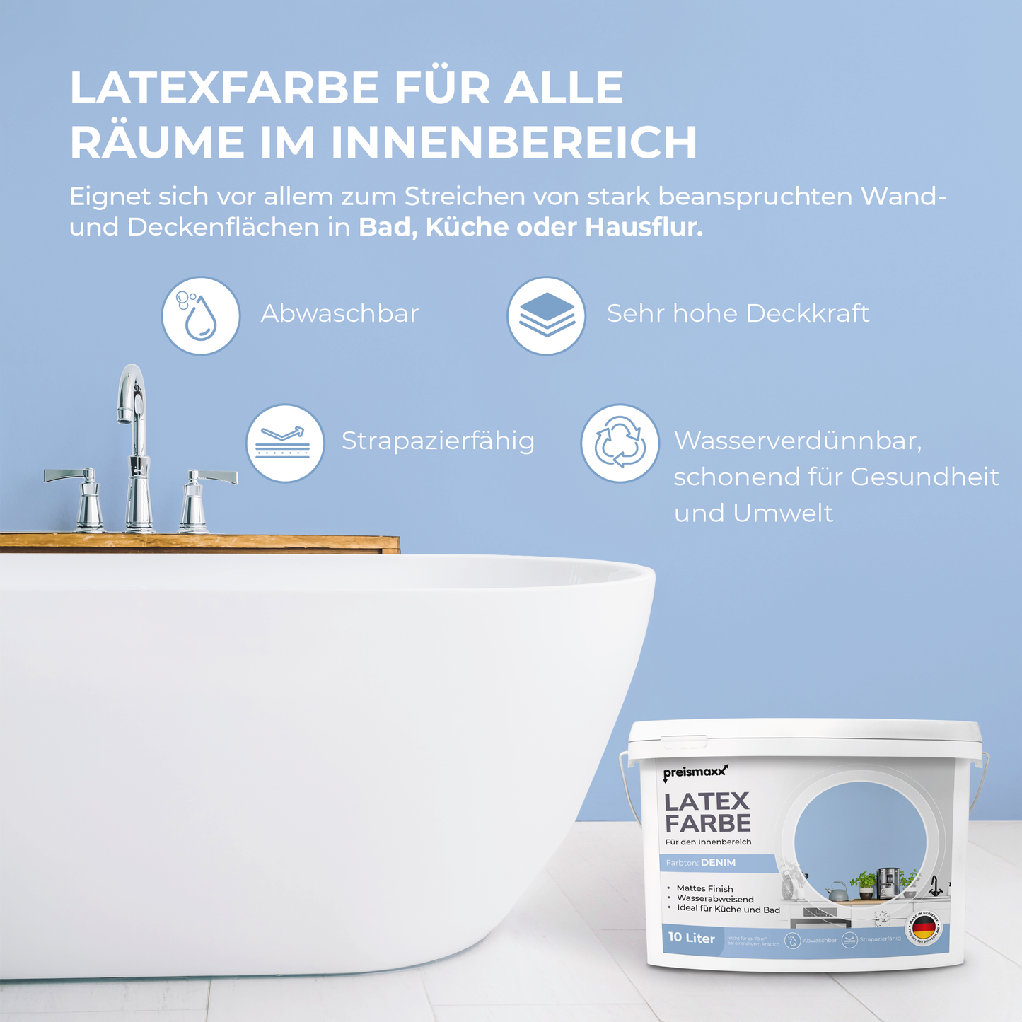 Preismaxx Latexfarbe matt Wandfarbe blau, denim