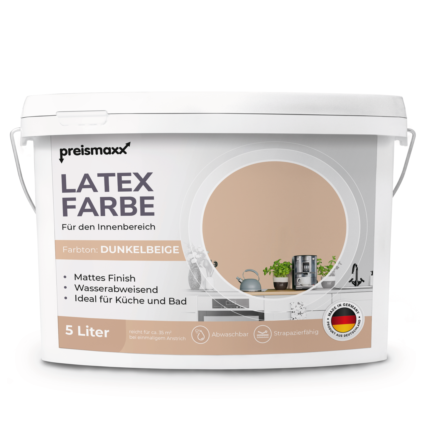 Preismaxx Latexfarbe matt Wandfarbe beige, dunkelbeige