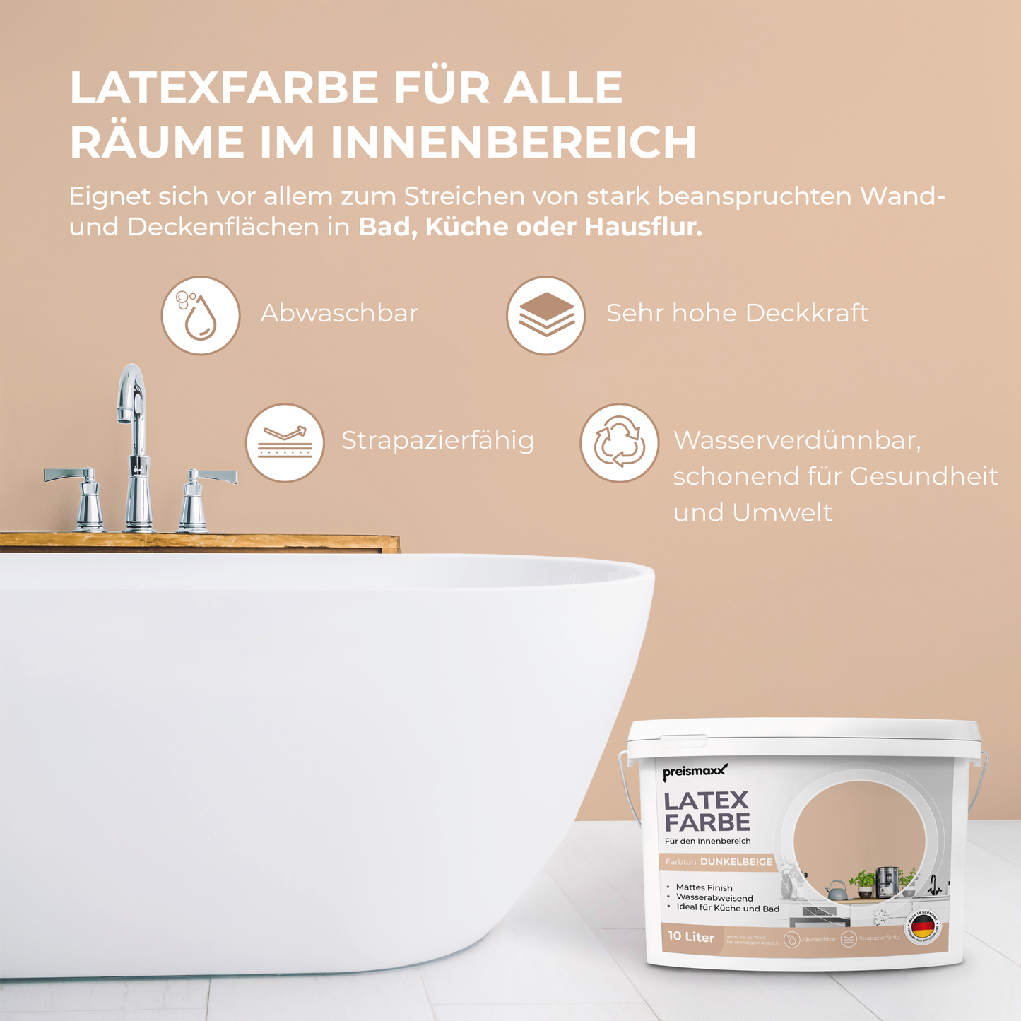 Preismaxx Latexfarbe matt Wandfarbe beige, dunkelbeige