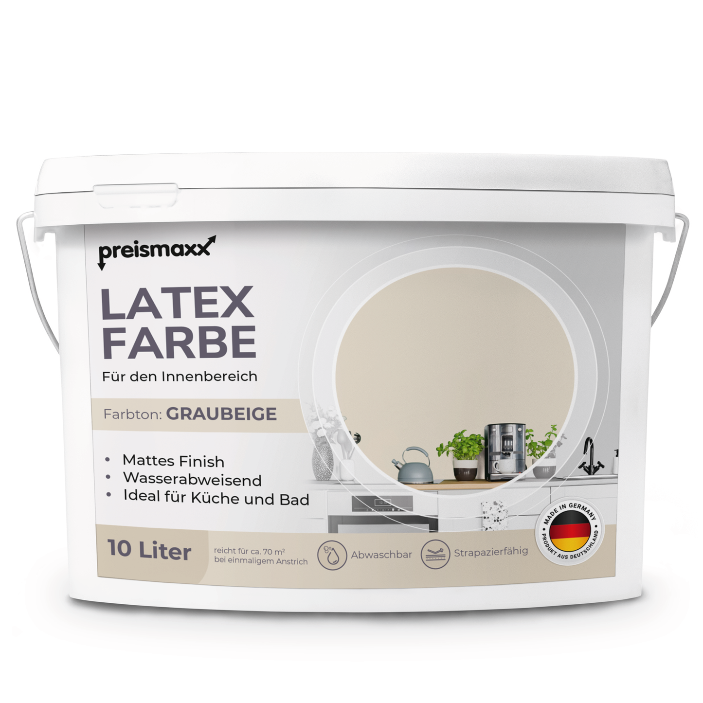 Preismaxx Latexfarbe matt Wandfarbe beige, graubeige