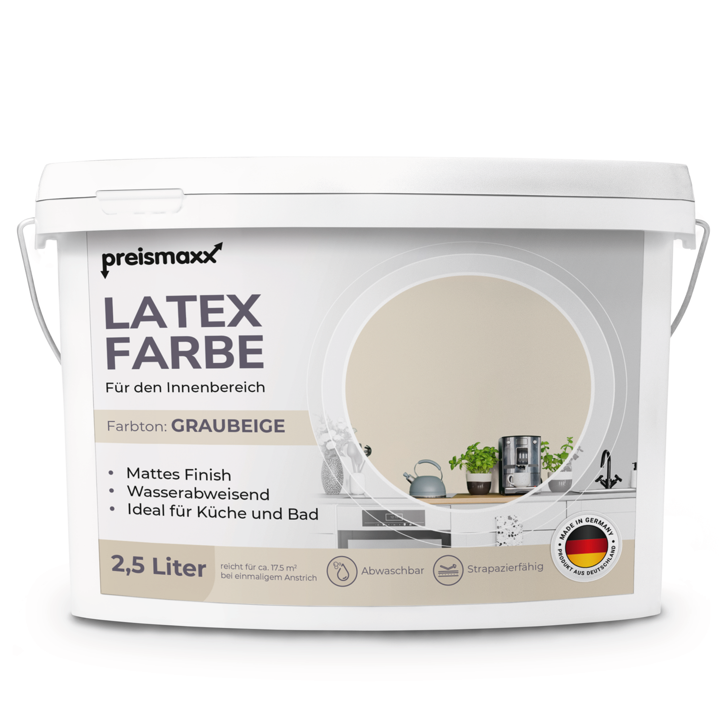 Preismaxx Latexfarbe matt Wandfarbe beige, graubeige
