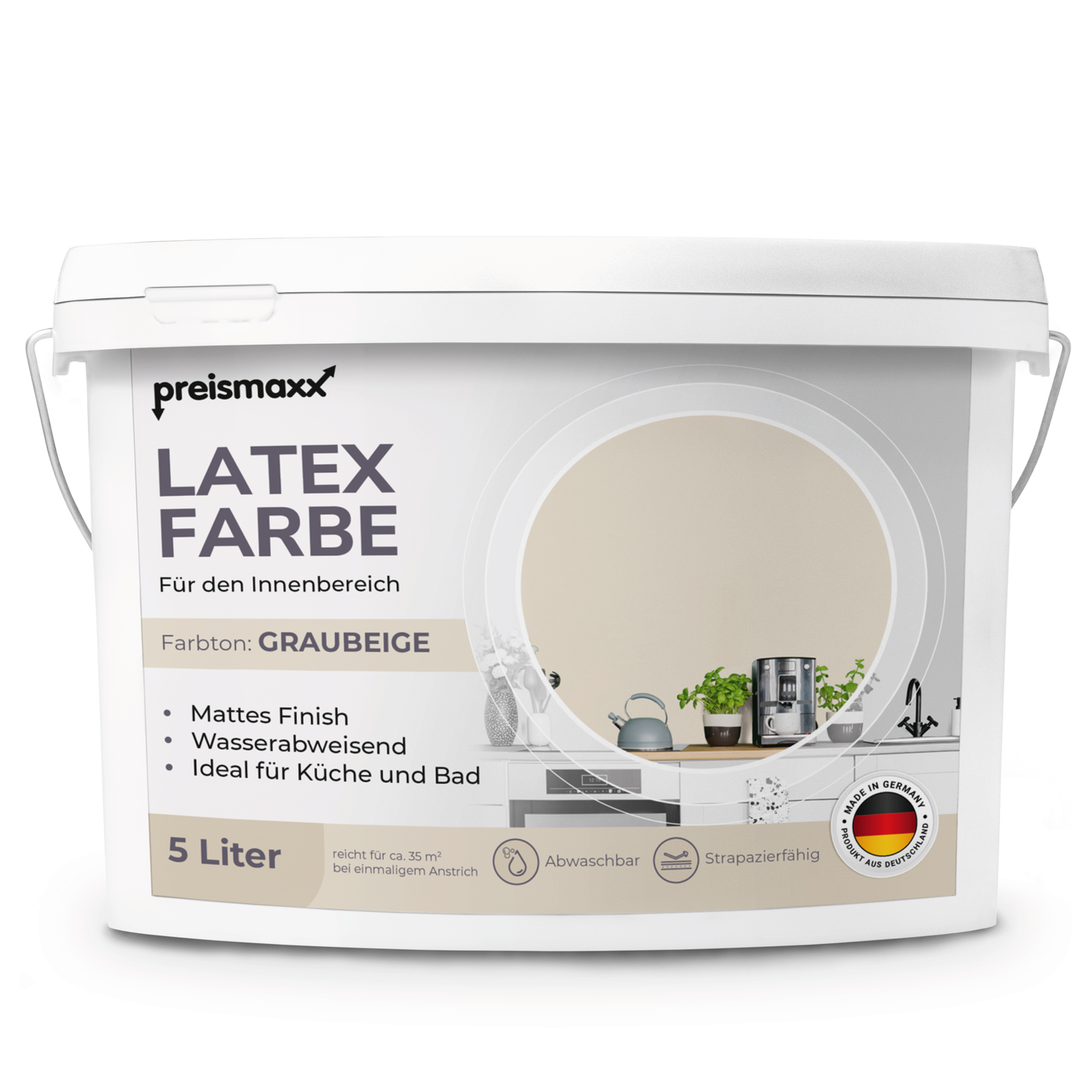 Preismaxx Latexfarbe matt Wandfarbe beige, graubeige