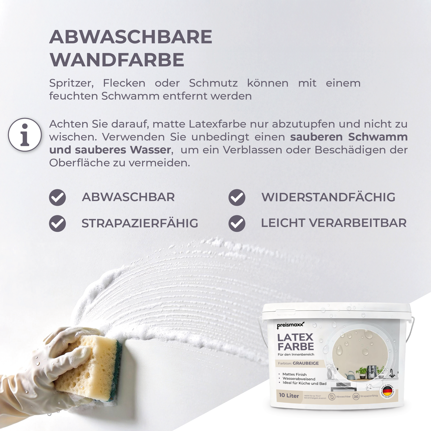 Preismaxx Latexfarbe matt Wandfarbe beige, graubeige
