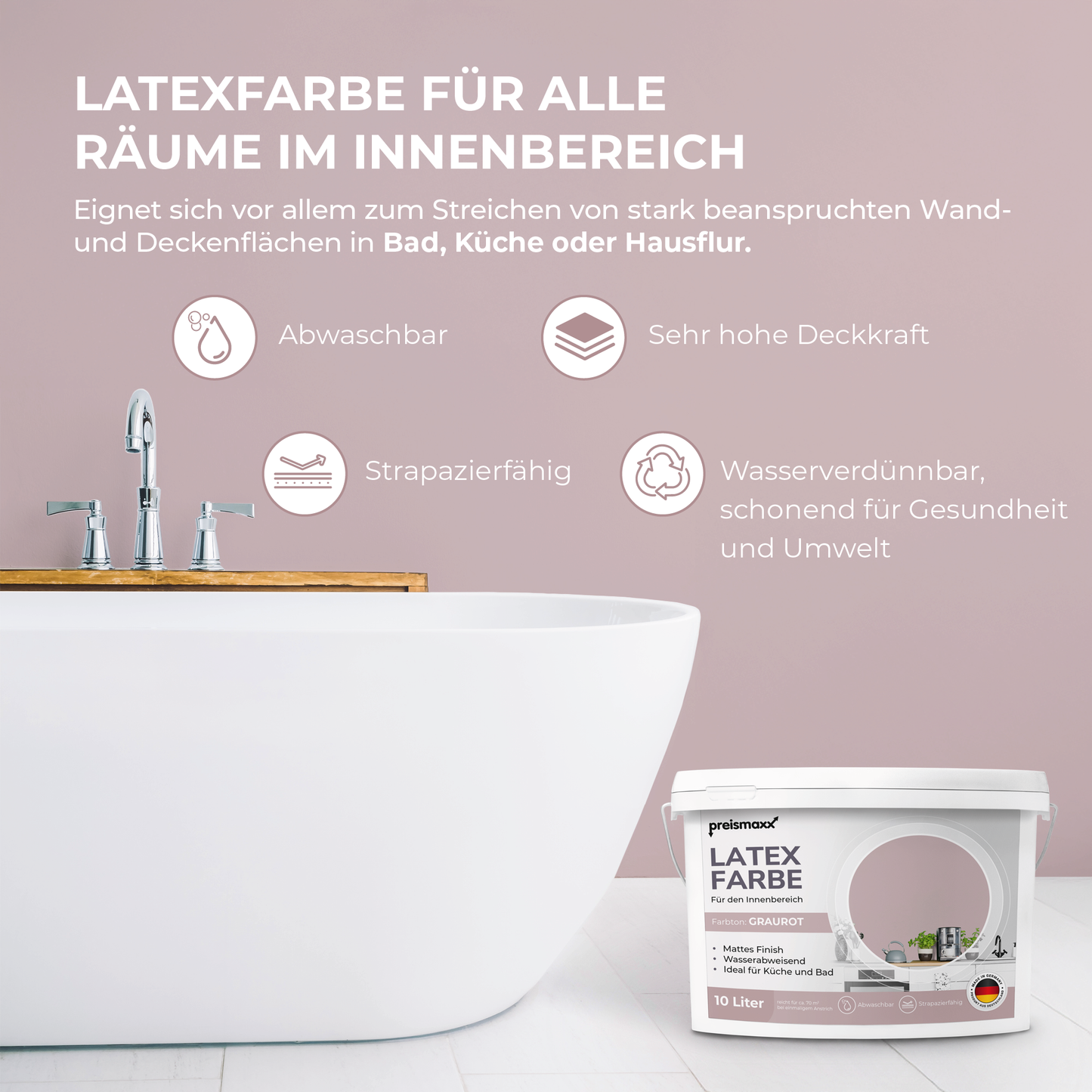 Preismaxx Latexfarbe matt Wandfarbe rot, graurot