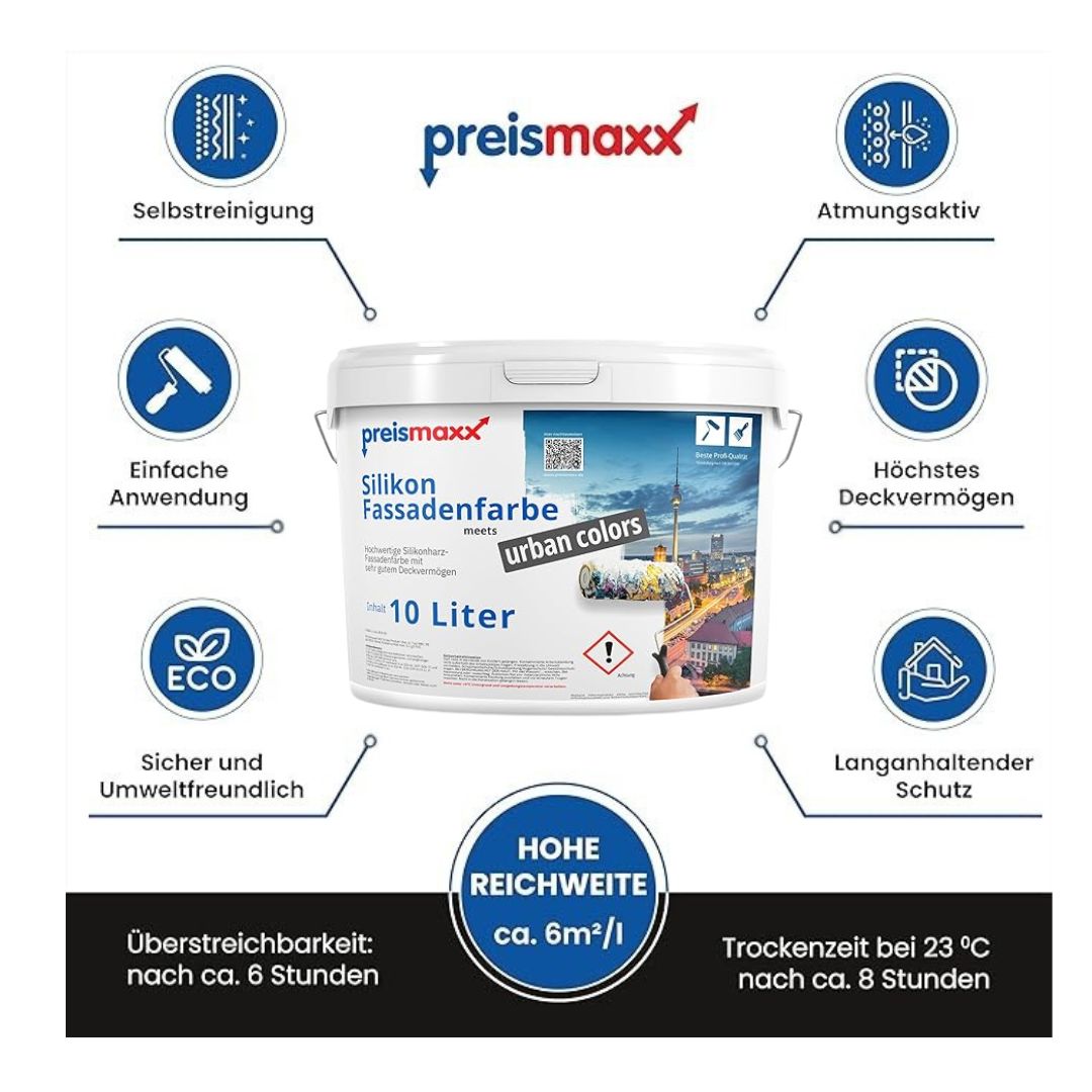 Silikon Fassadenfarbe weiß 10L Abperleffekt wasserabweisend