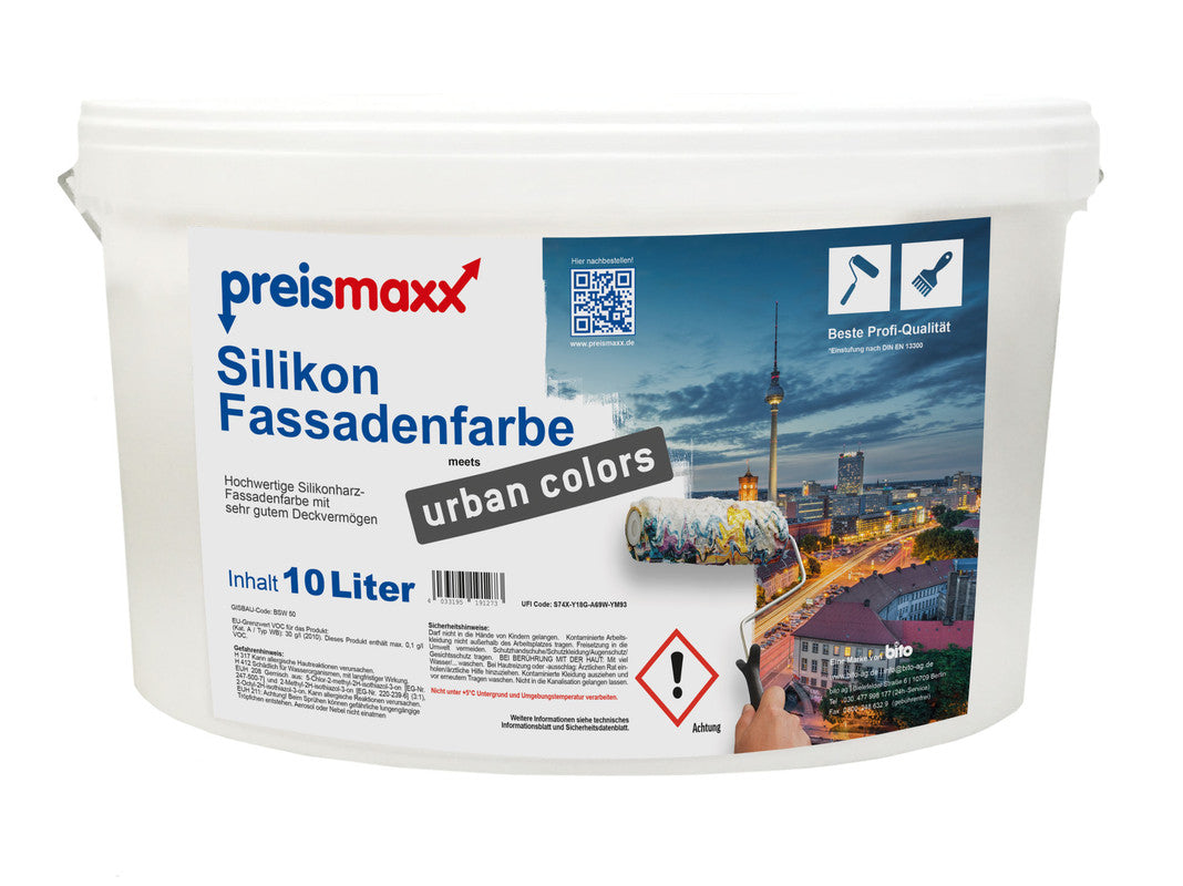 Silikonharz Fassadenfarbe, Ockergelb Gelb 2,5 Liter, ocre yellow - Abperleffekt