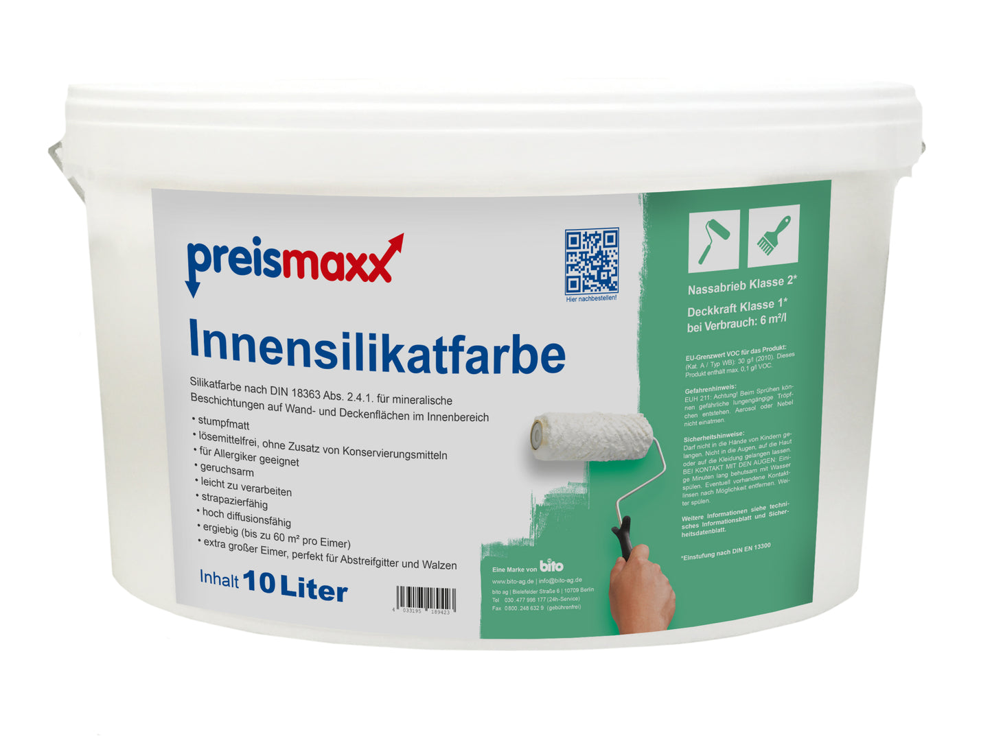 Silikatfarbe für Innen Wandfarbe weiß 10L allergikerfreundlich
