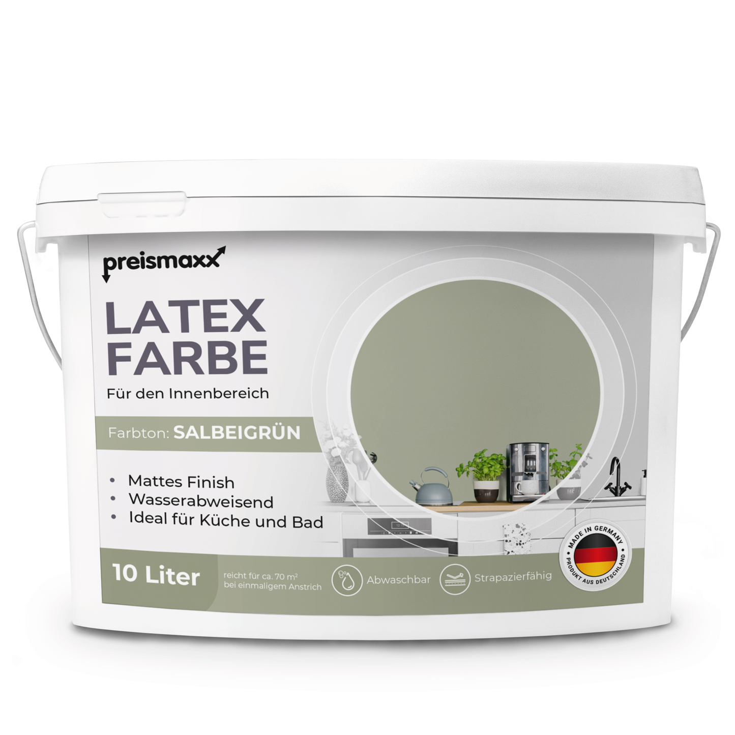 Preismaxx Latexfarbe matt Wandfarbe grün, salbeigrün