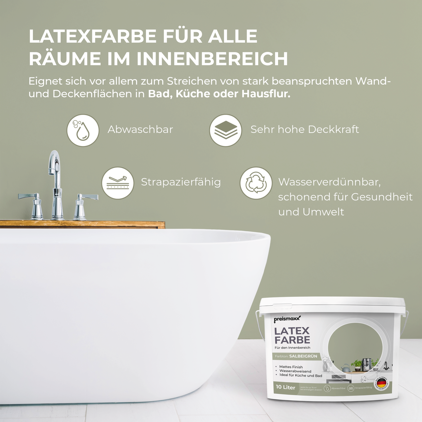 Preismaxx Latexfarbe matt Wandfarbe grün, salbeigrün