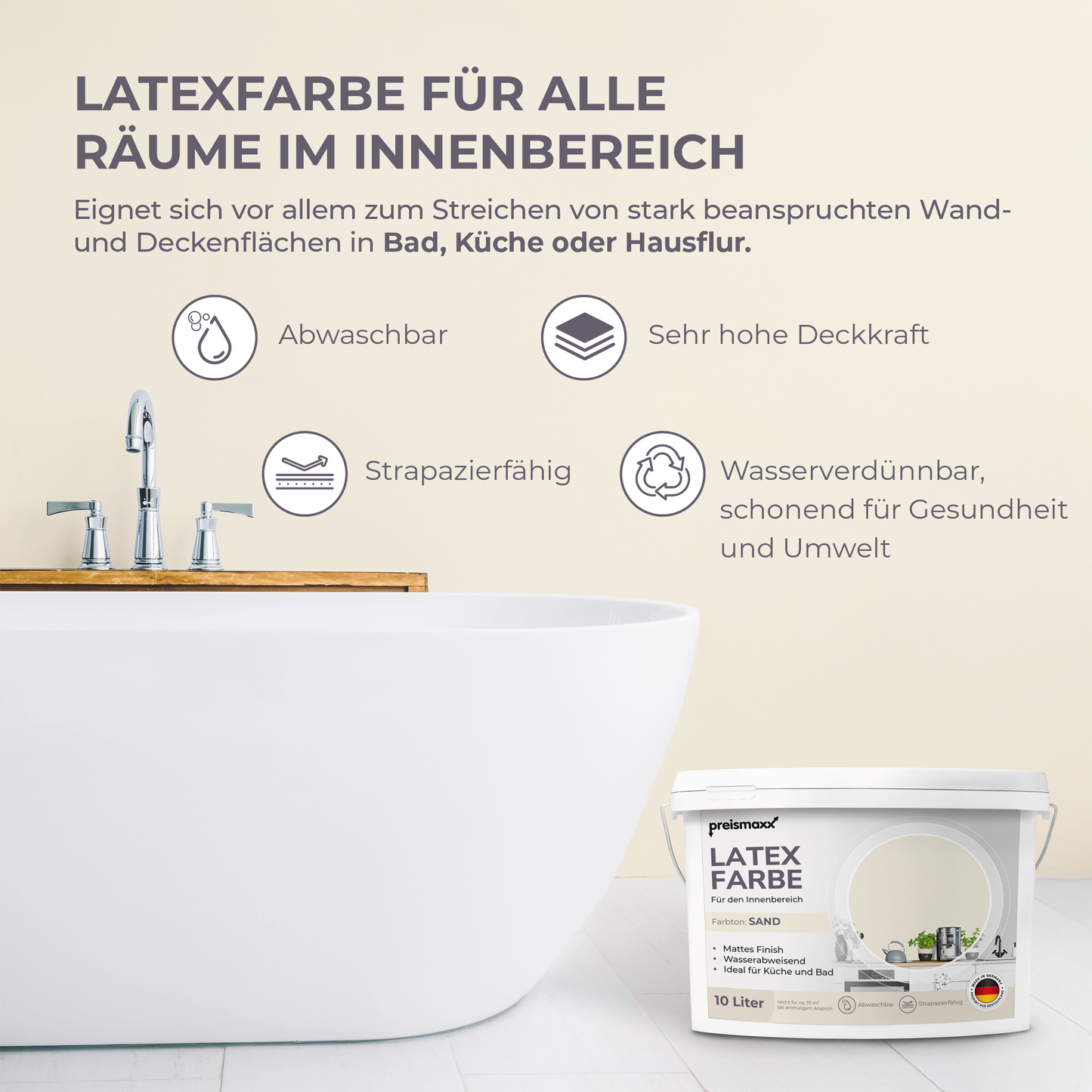 Preismaxx Latexfarbe matt Wandfarbe gelb, sandgelb