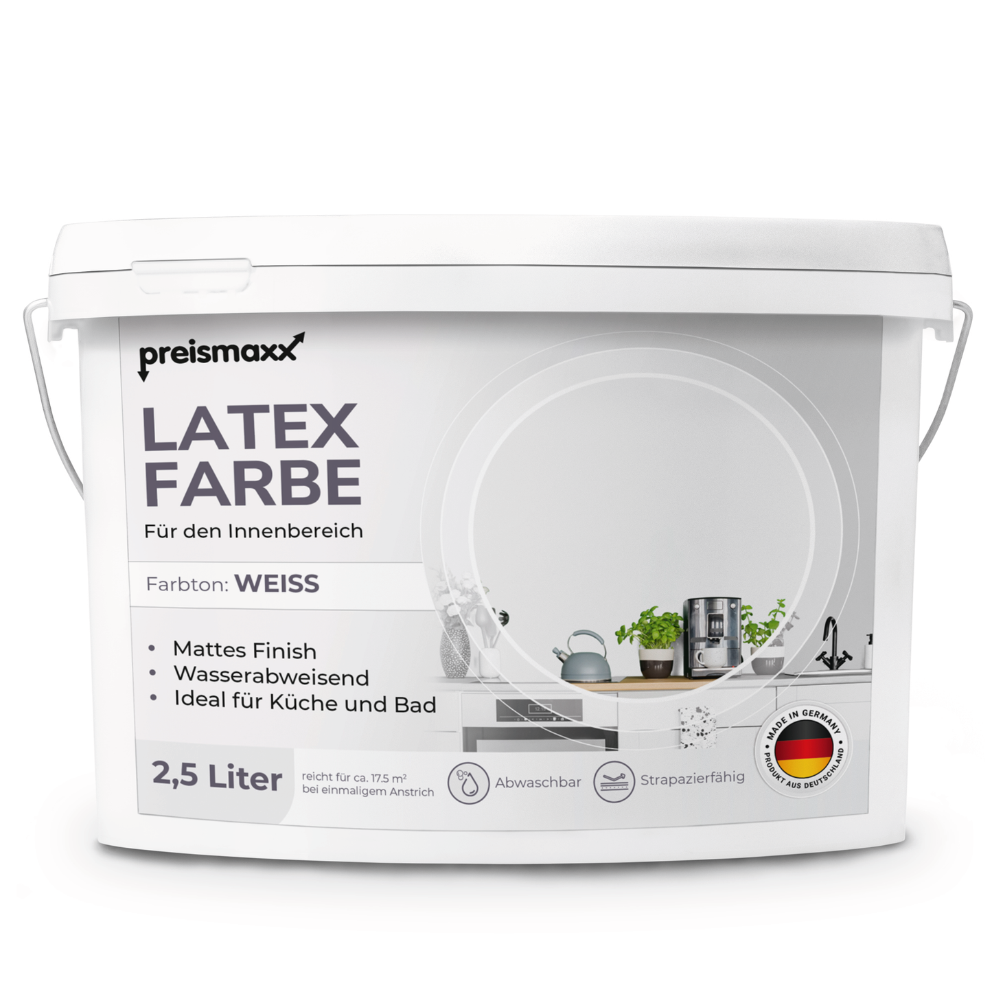 Latexfarbe weiß matt 2,5L gute Deckkraft - Mattlatex