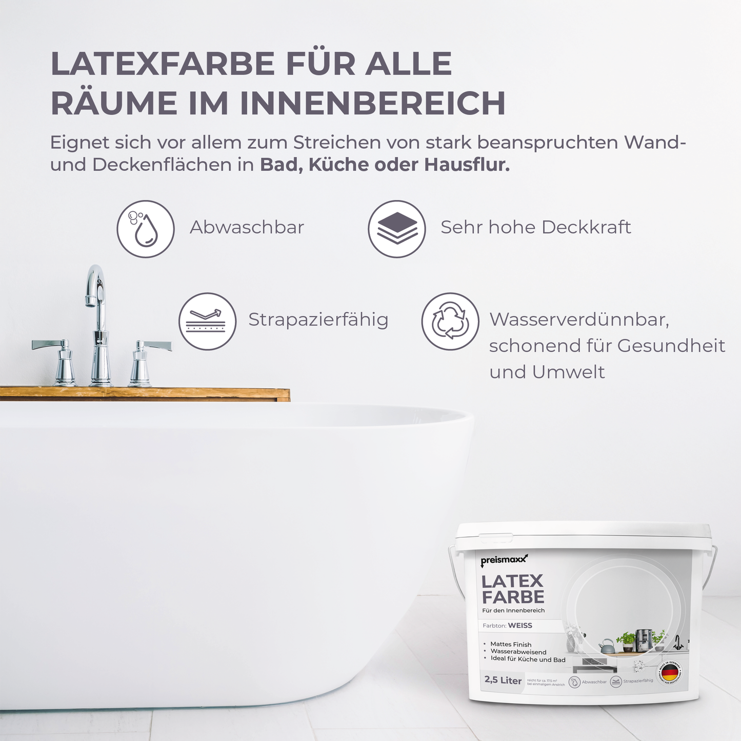 Latexfarbe weiß matt 2,5L gute Deckkraft - Mattlatex