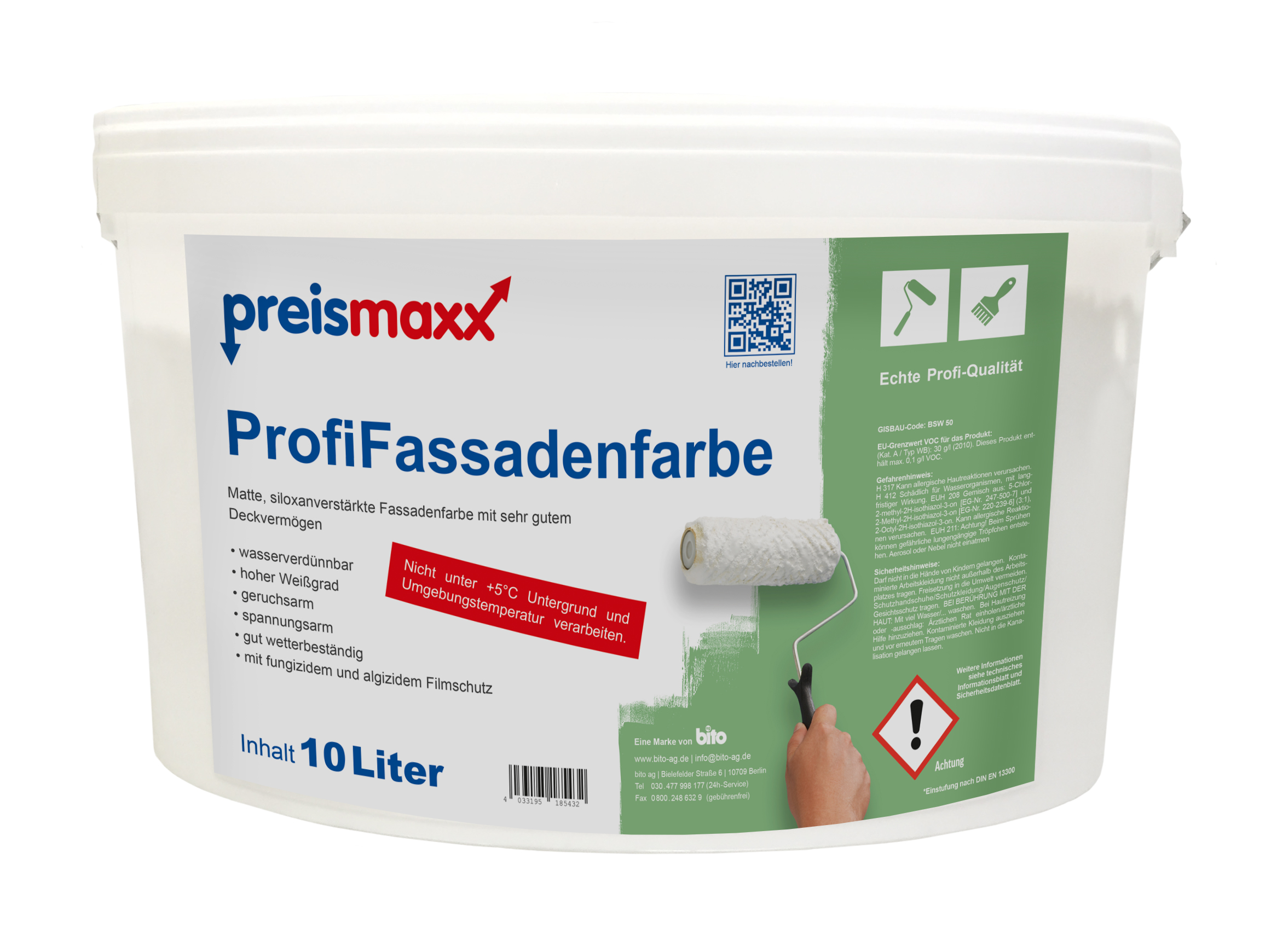 preismaxx Profi Fassadenfarbe weiß 10L guter Regenschutz