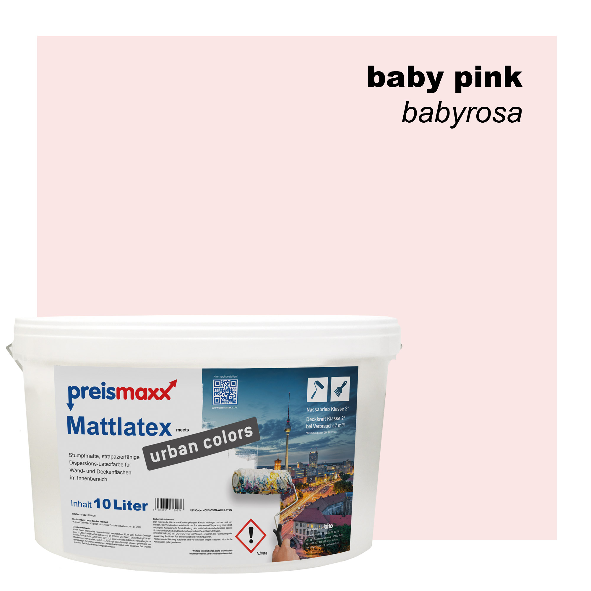 Latexfarbe bunt matt 10L gute Deckkraft - preismaxx Mattlatex urban colors, Baby-pink