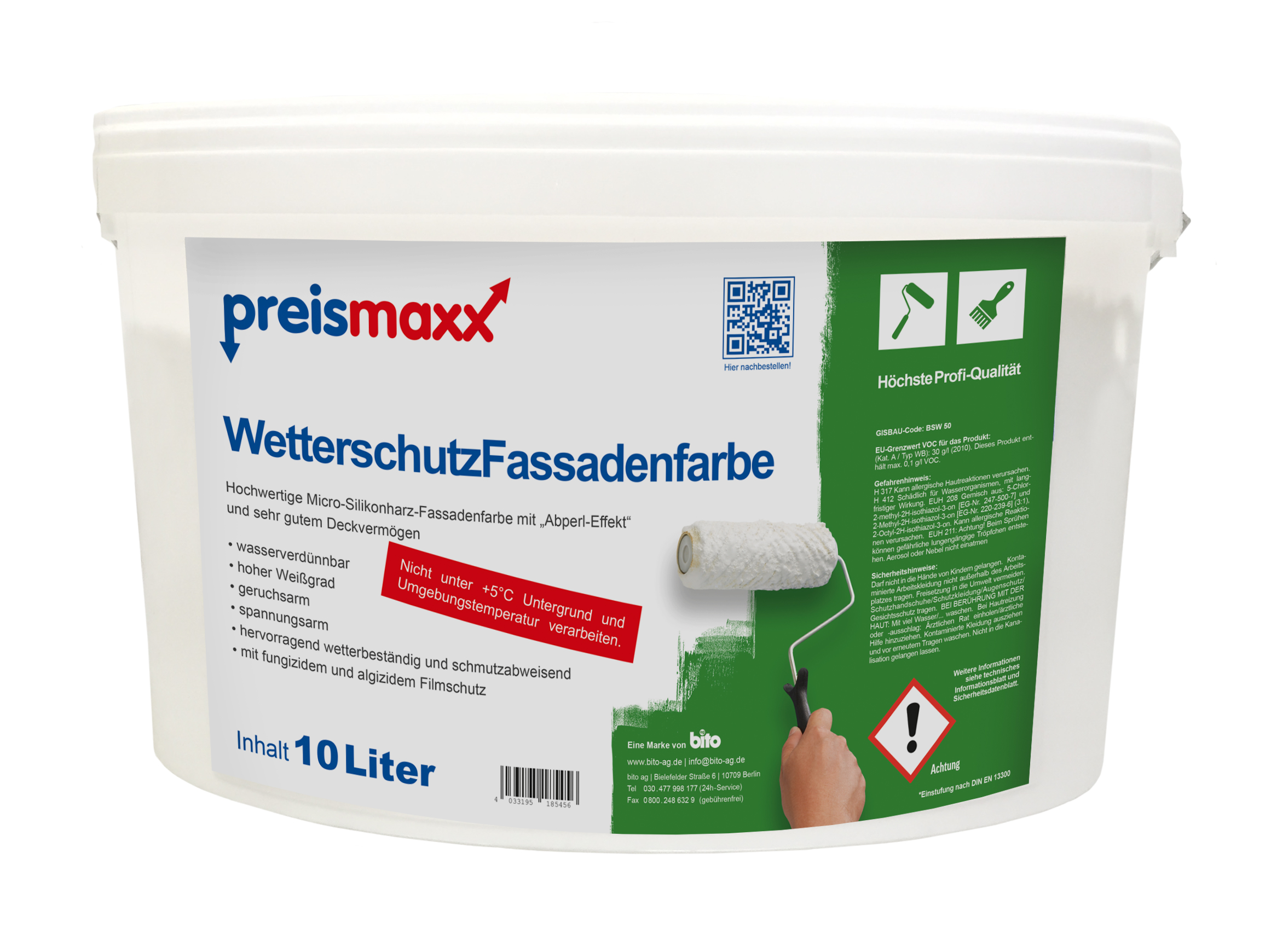 preismaxx Wetterschutz Fassadenfarbe weiß 10L Abperleffekt schmutzabweisend